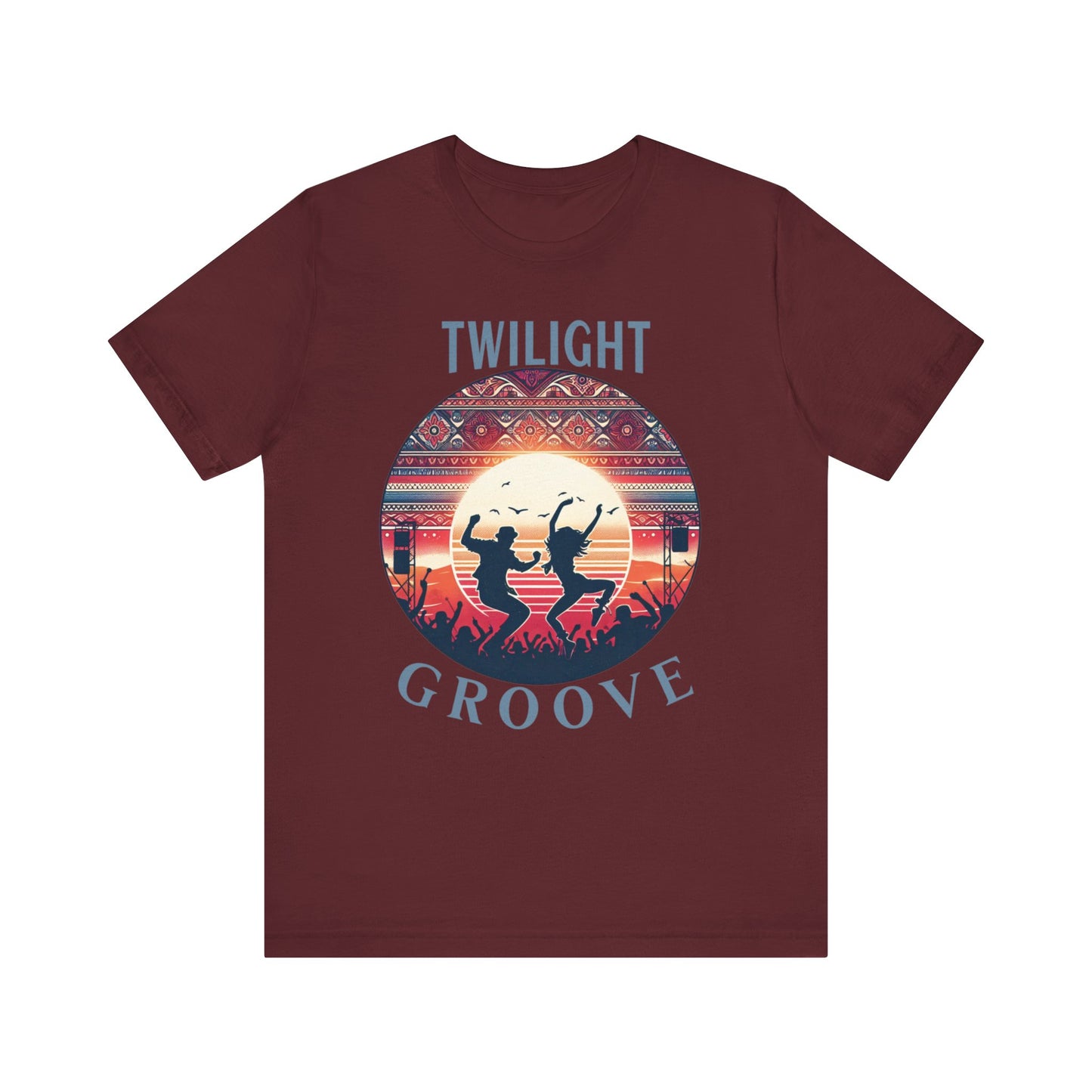 Desert Festival Tee Twilight Groove Silhouette Dancing Couple Bohemian Desert Music Shirt Boho Sunset Dance Top for Outdoor Music Lovers