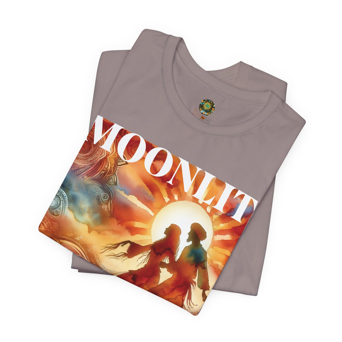 Festival T-Shirt Trendy Silhouette Dancing Couple Boho Moonlit Sounds Top for Desert Twilight Music Lovers and Festival-Goers