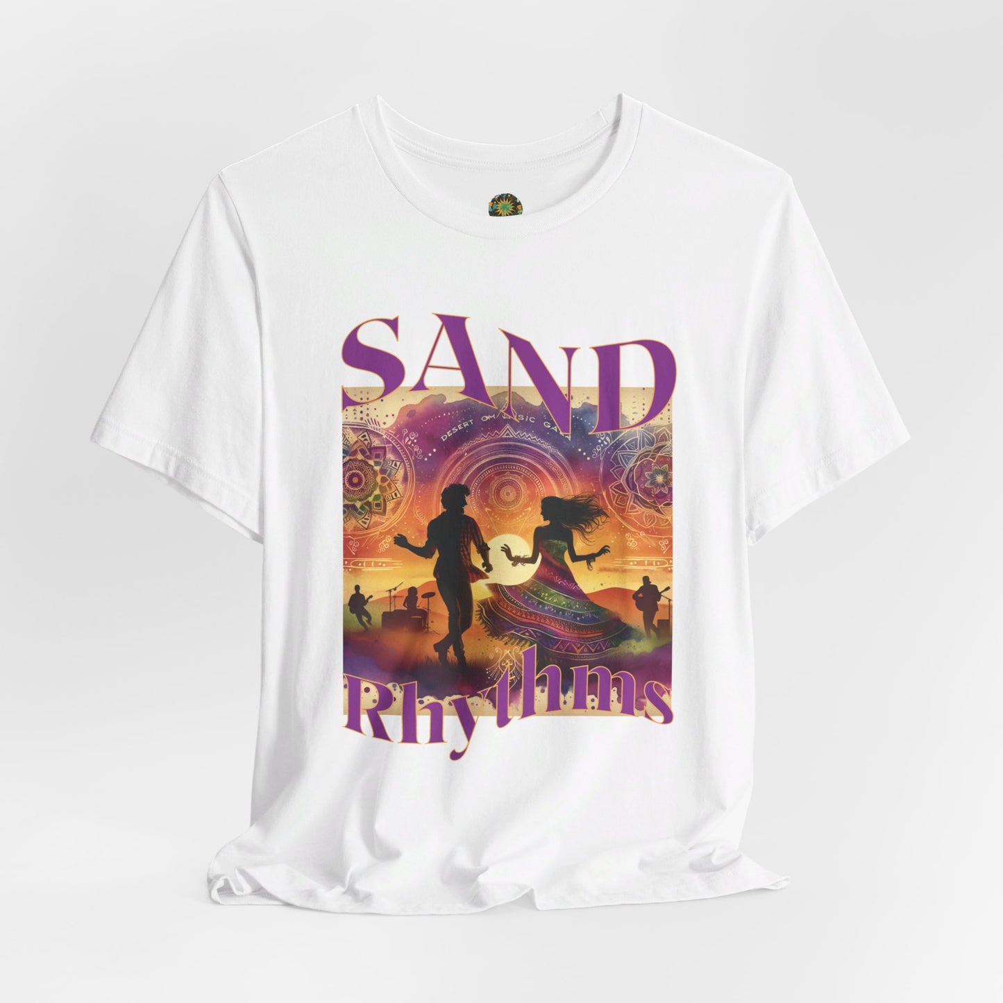 Bohemian Desert Festival T-Shirt Sand Rhythms Music Lovers Tee for Couples, Concerts, Music Festivals, and Boho Style Enthusiasts