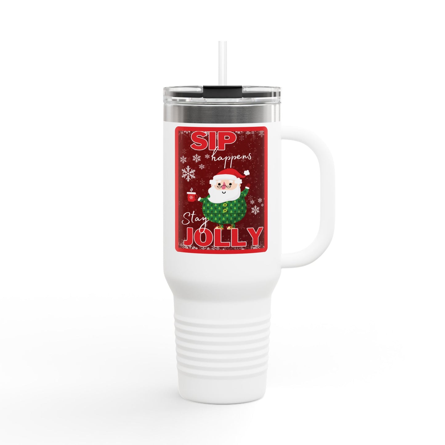 Sip Happens, Stay Jolly 40 oz Christmas Tumbler | Santa Holiday Travel Mug