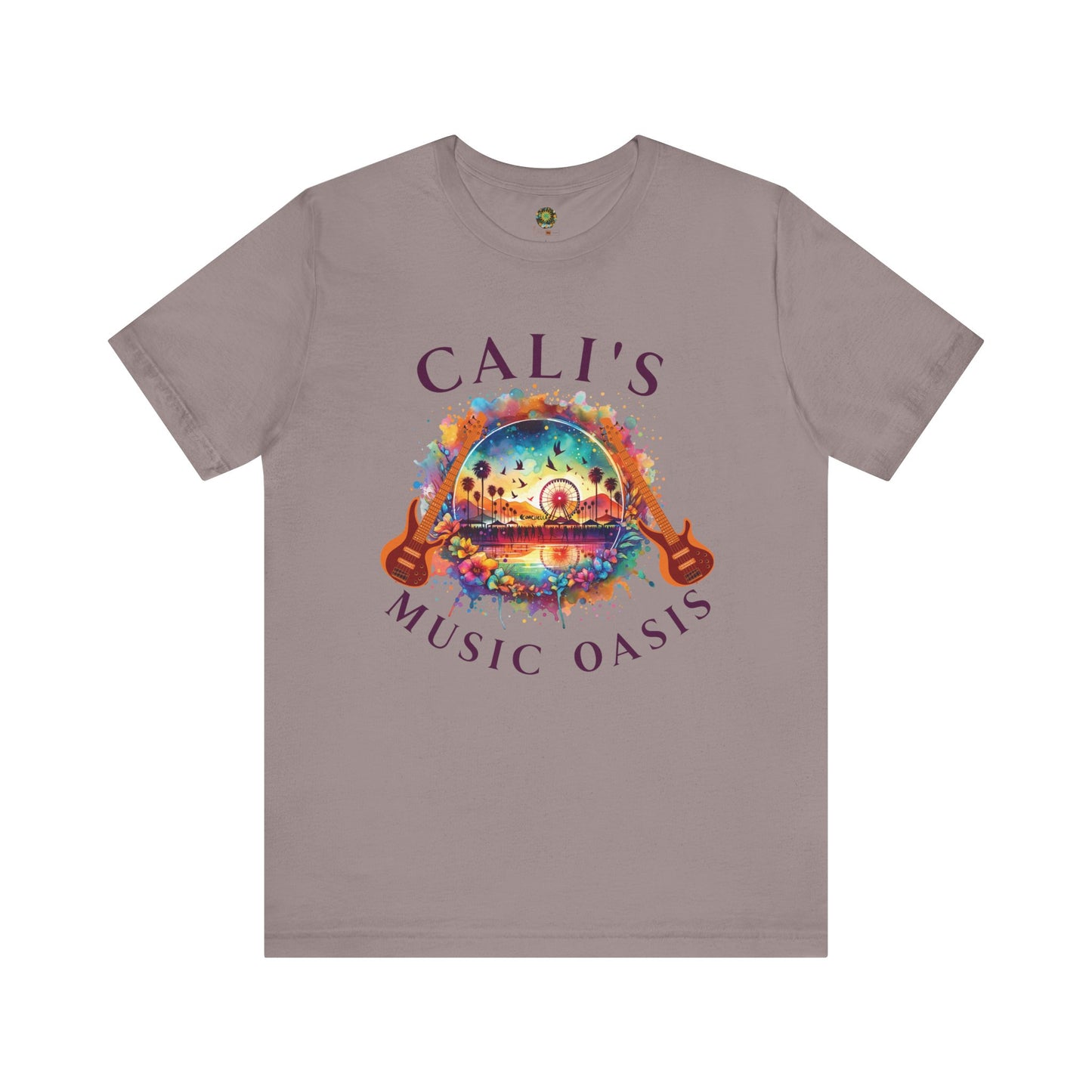 Cali's Music Oasis T-Shirt Artistic Guitar Festival Tee for Music Lovers Bohemian Desert Style