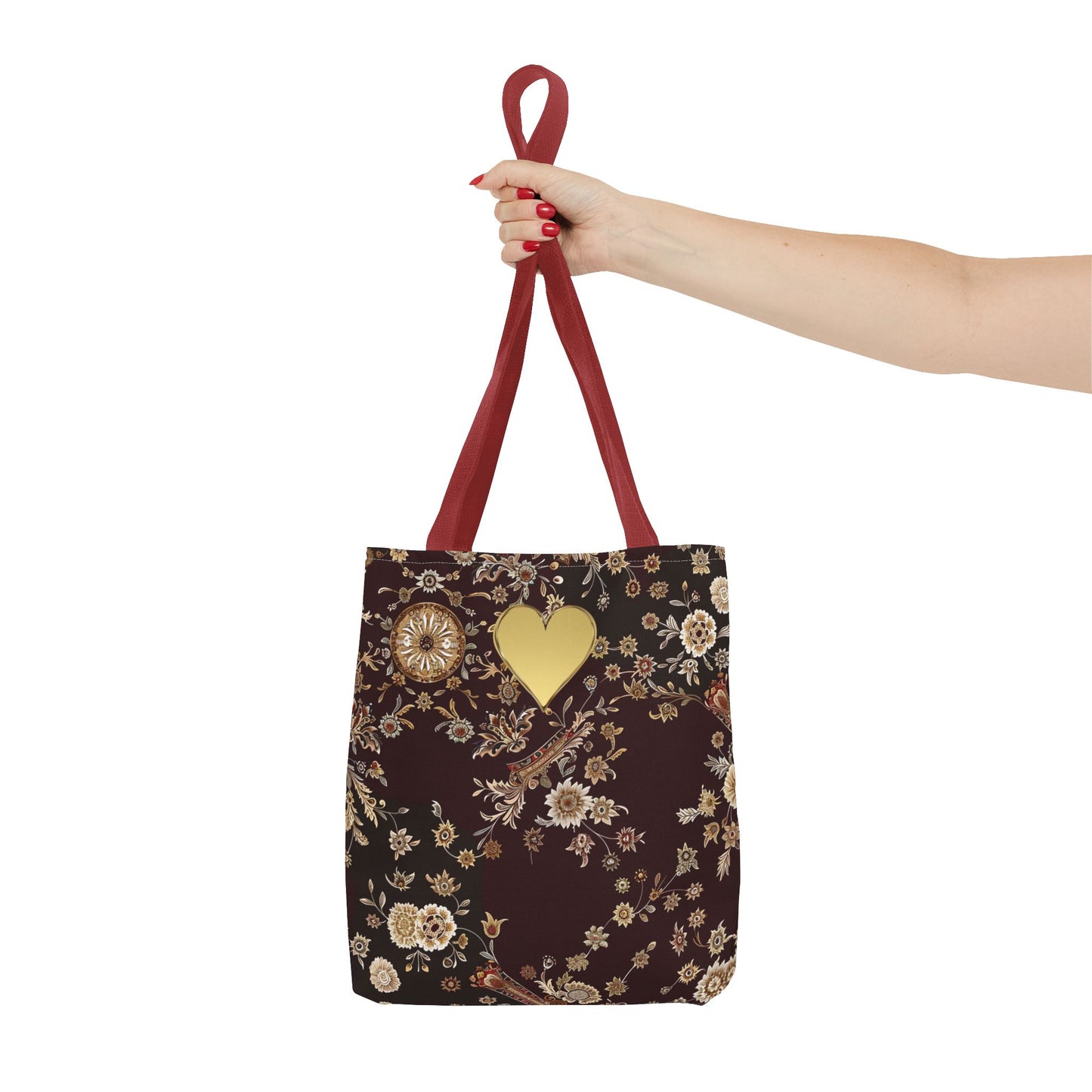 Paisley Romantic Tote For Valentine's Day Work and Office Intricate Floral Tote Bag For Women Gold Heart Embellished  Accessory Gift Bag for Her