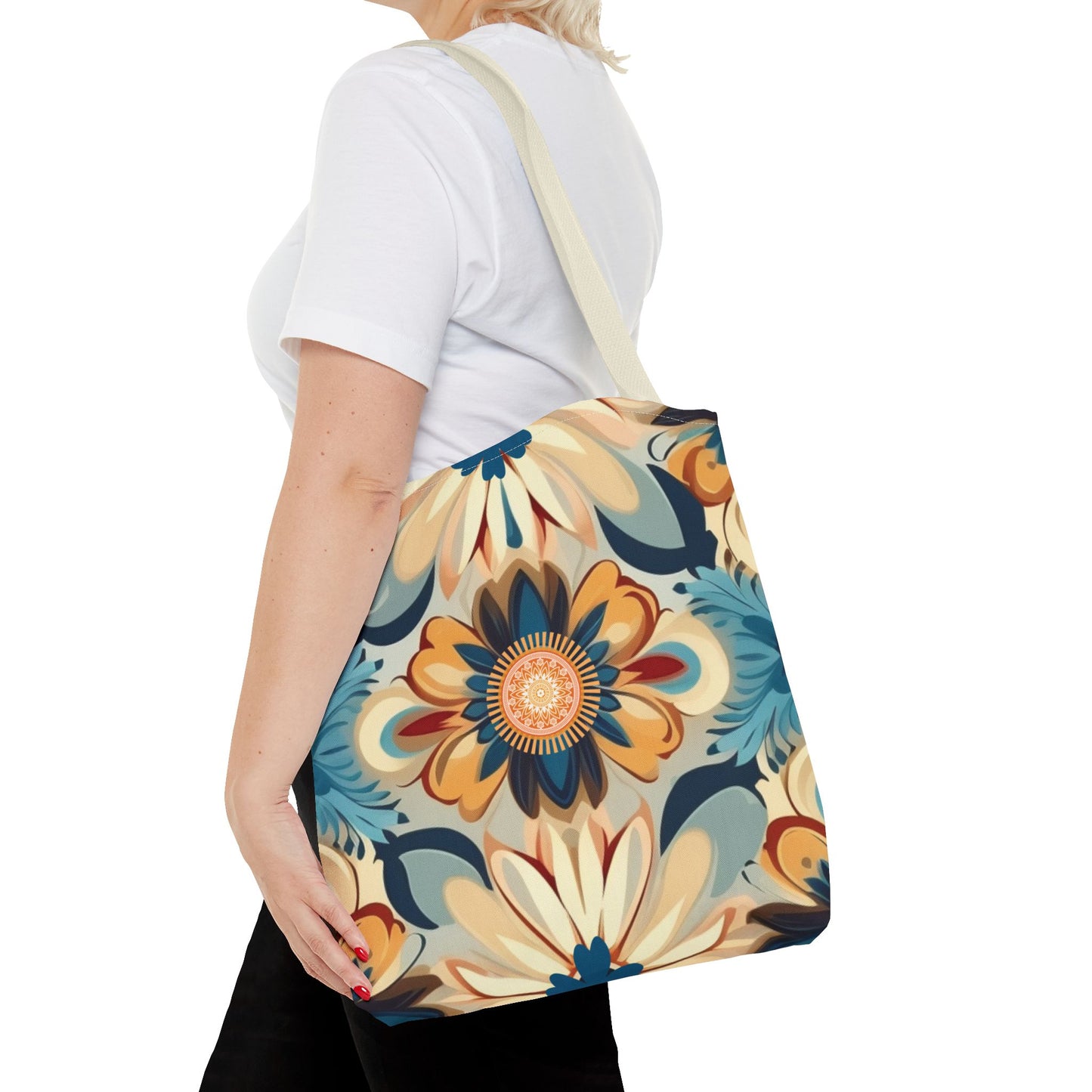 Bohemian Style Floral Tote With Medallion Accent Trendy Multipurpose Everyday Carryall Eye-Catching Design Fashionable Shopper