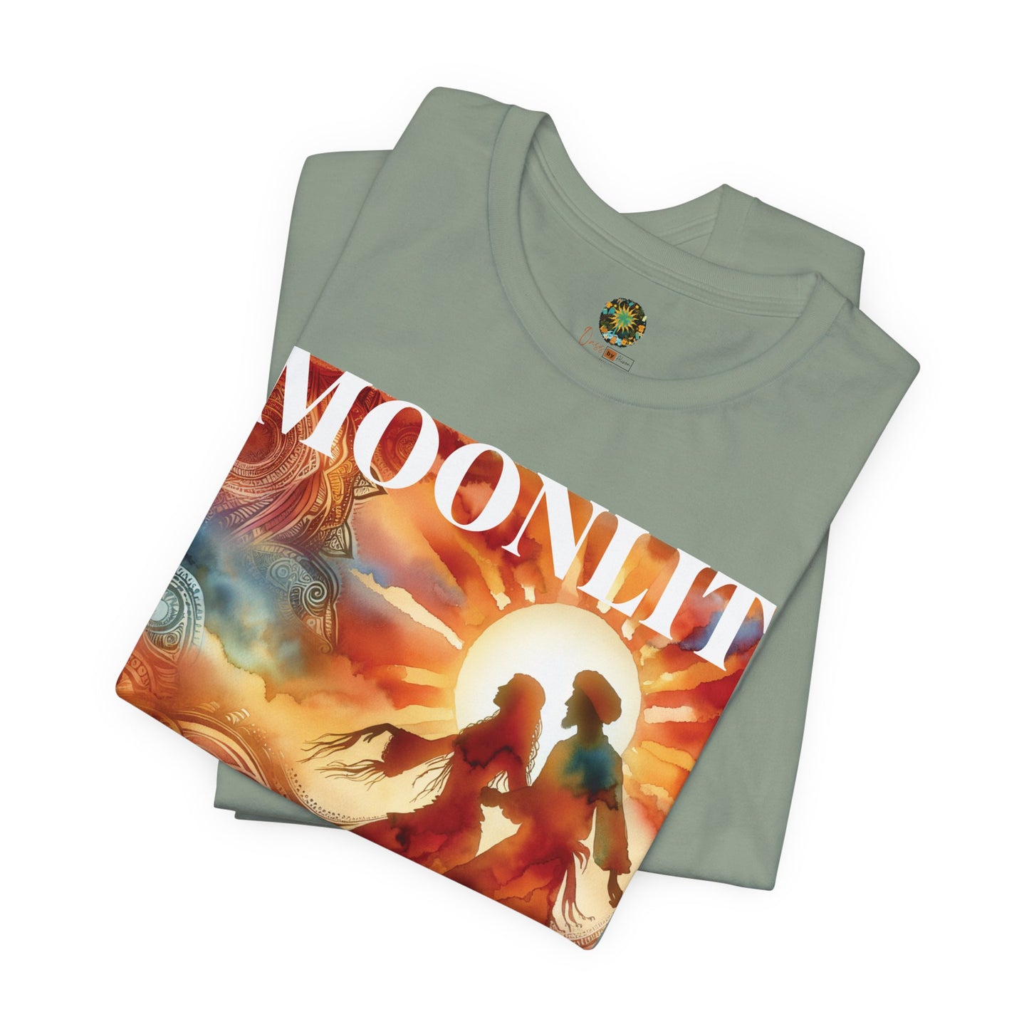 Festival T-Shirt Trendy Silhouette Dancing Couple Boho Moonlit Sounds Top for Desert Twilight Music Lovers and Festival-Goers