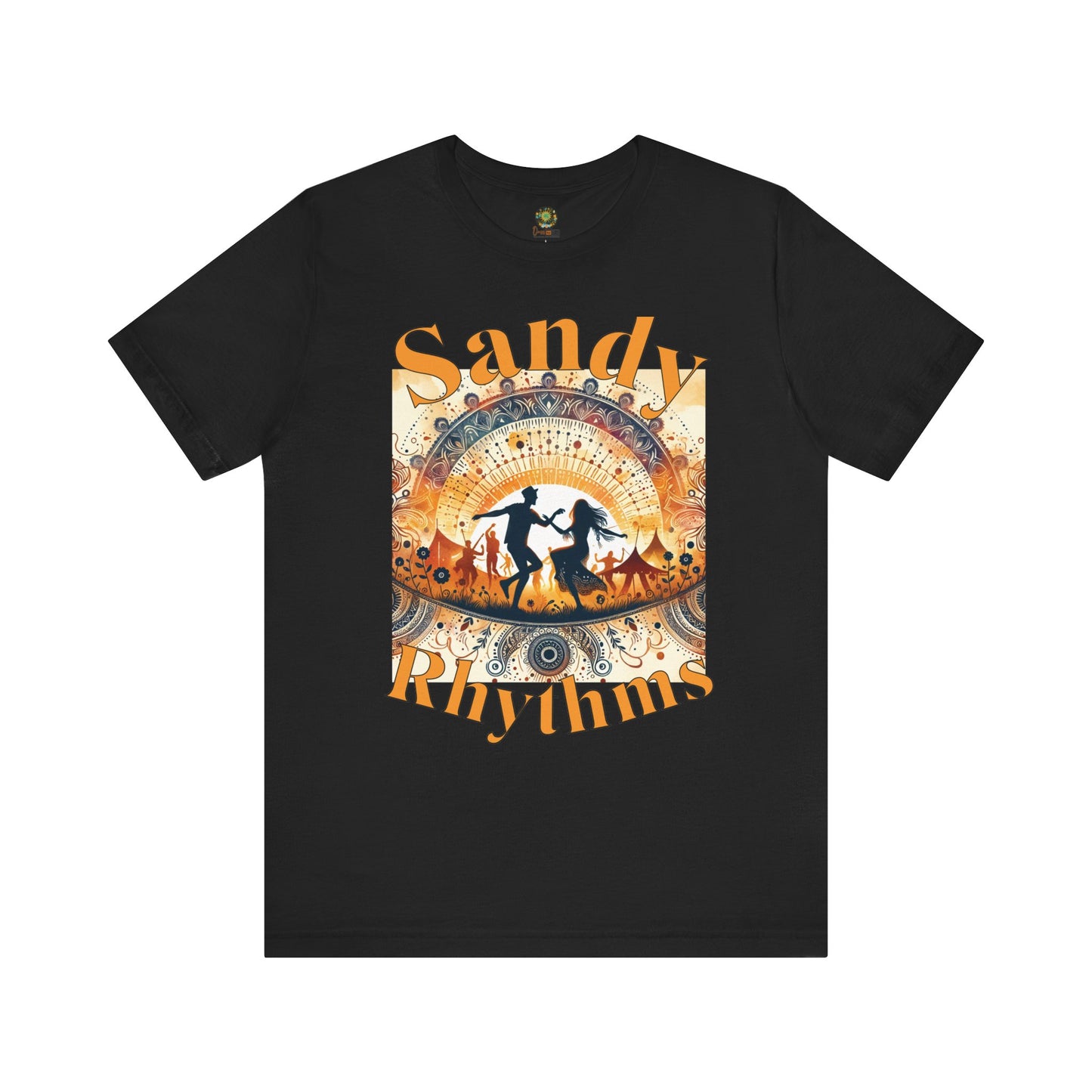 Festival Silhouette T-Shirt Trendy Boho Sandy Rhythms Top for Festival-Goers Dancing Couple Tee for Music Lovers