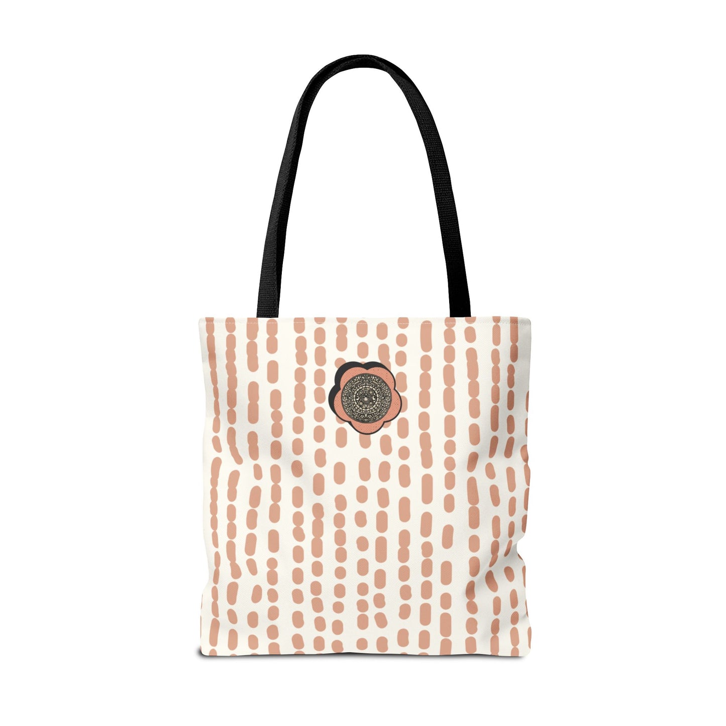 Elegant Bohemian Style Peach Abstract Tote With Medallion Accent Stylish Everyday vertical Pattern Carryall Fashionable Multipurpose Shopper