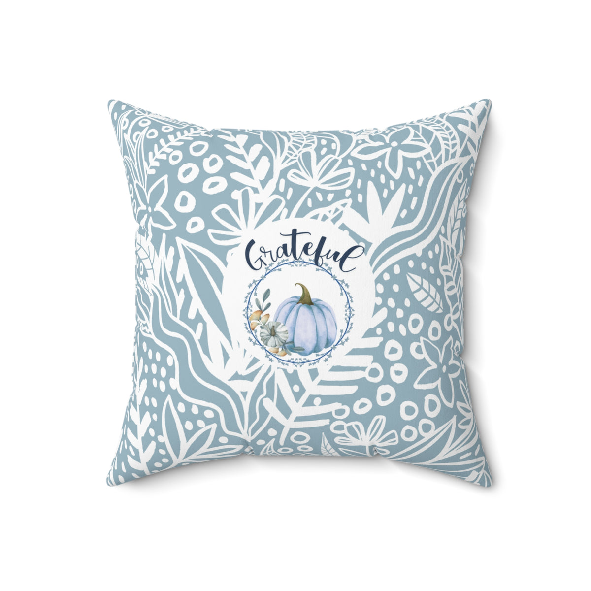 Thankful & Grateful Soft Blue Pumpkin Pillow