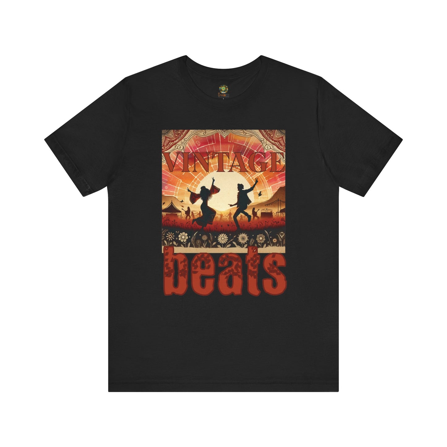 Vintage Beats Festival T-Shirt Trendy Silhouette  Dancing Couple Boho Desert Rhythms Top for Music Lovers and Festival-Goers