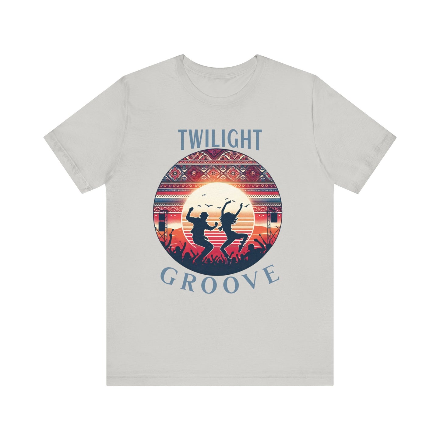 Desert Festival Tee Twilight Groove Silhouette Dancing Couple Bohemian Desert Music Shirt Boho Sunset Dance Top for Outdoor Music Lovers