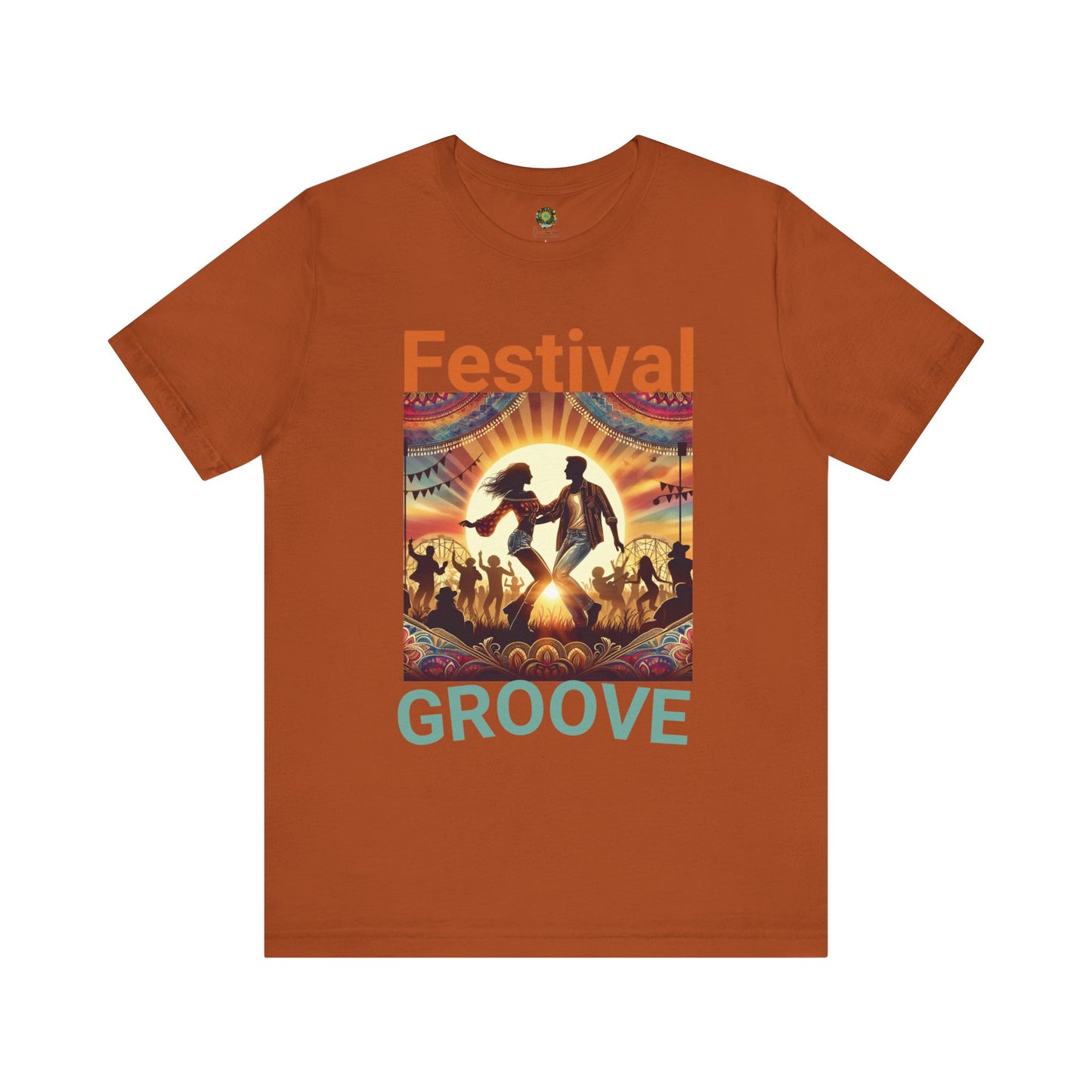 Festival Silhouette T-Shirt Trendy Festival Groove Top for Festival-Goers Dancing Couple Tee for Music Lovers Boho Style Dance Party