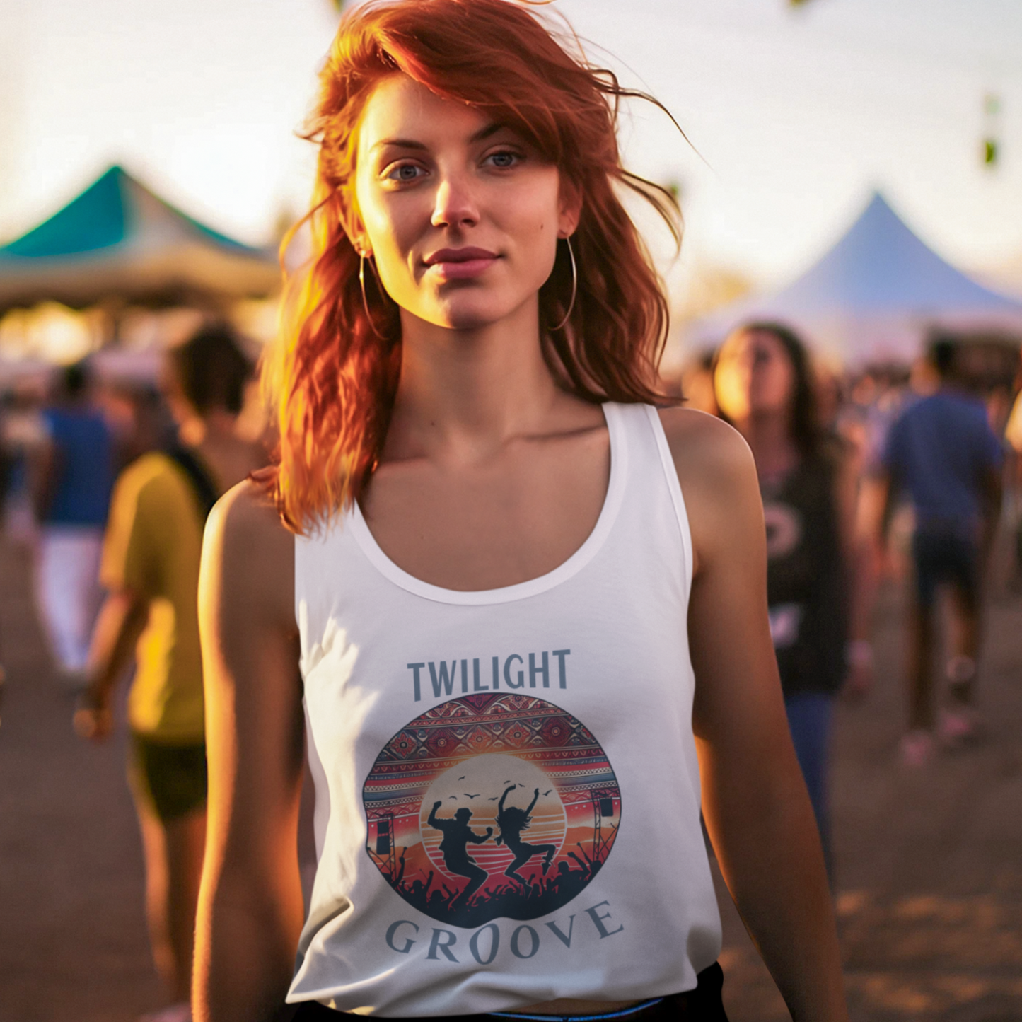 Festival Dance Summer Tank for Music Lovers Artistic Dance Design Retro Sunset Casual Shirt Unique Desert Scene Festival Goers Paisley Top