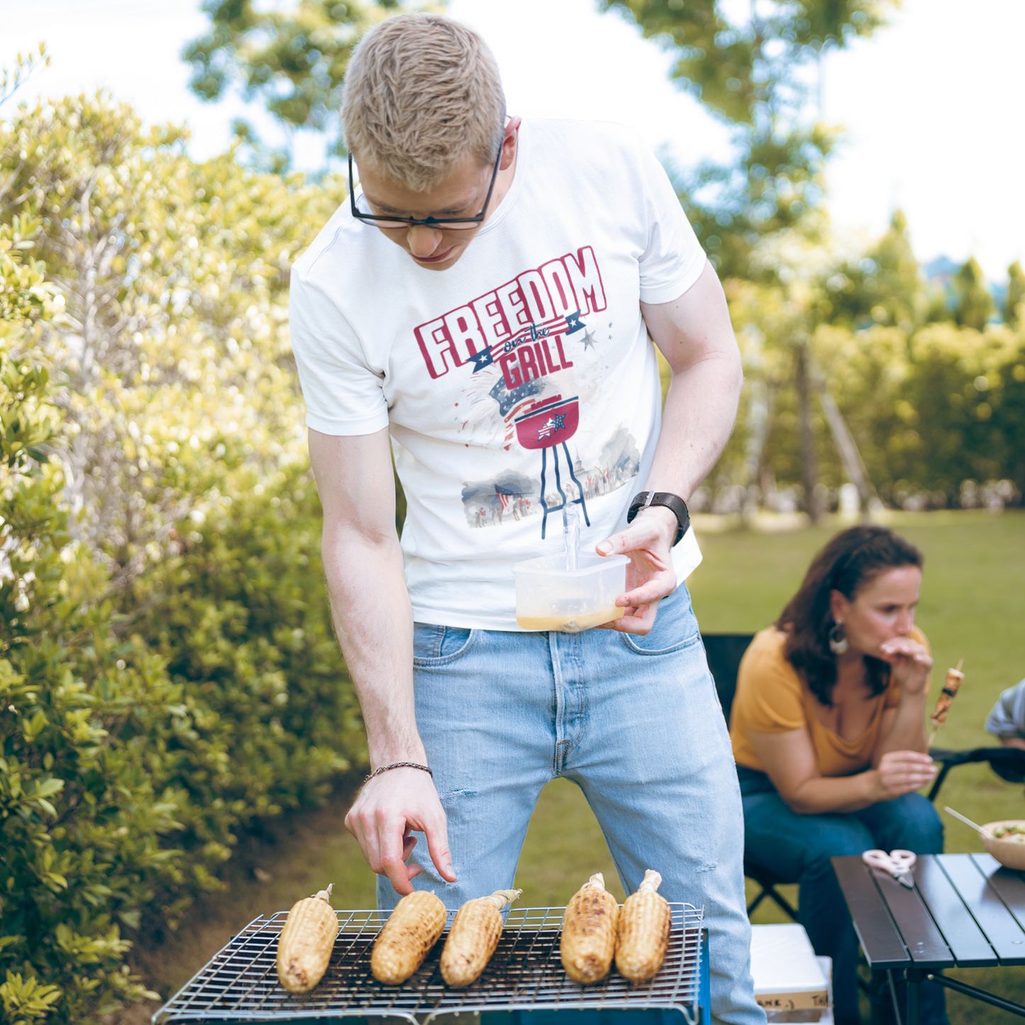 Patriotic T Shirt Freedom on The Grill Inspirational Tee for 4th of July Civic Pride Memorial Day Presidents Day Celebrate USA