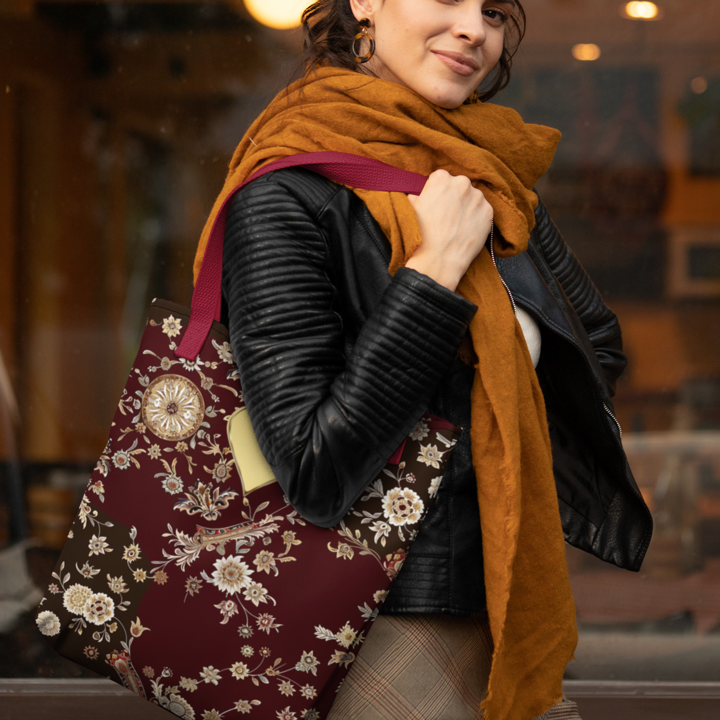 Paisley Romantic Tote For Valentine's Day Work and Office Intricate Floral Tote Bag For Women Gold Heart Embellished  Accessory Gift Bag for Her