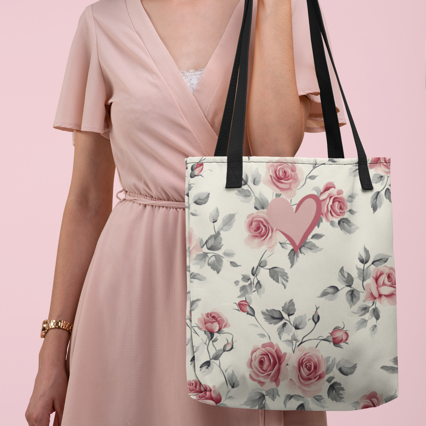 Elegant Rose Pattern Valentine's Day Accessory Gift for Women Romantic Stylish Durable Tote Bag for Weddings Functional Unique Gift Tote For Her