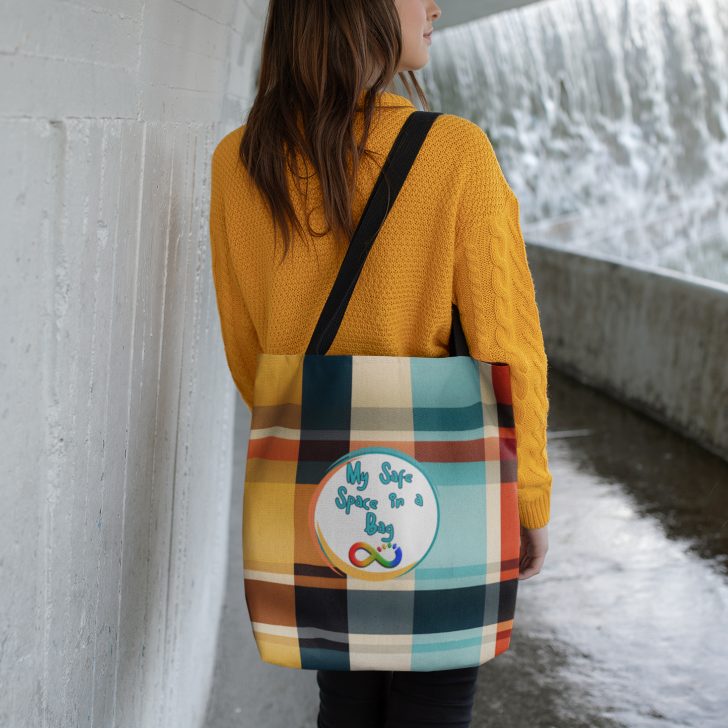Plaid Autism Sensory Support Bag My Safe Space Neurodivergent Comfort Tote autism Awareness Schoolbag For Sensory Items Calming Essentials Therapy Bag