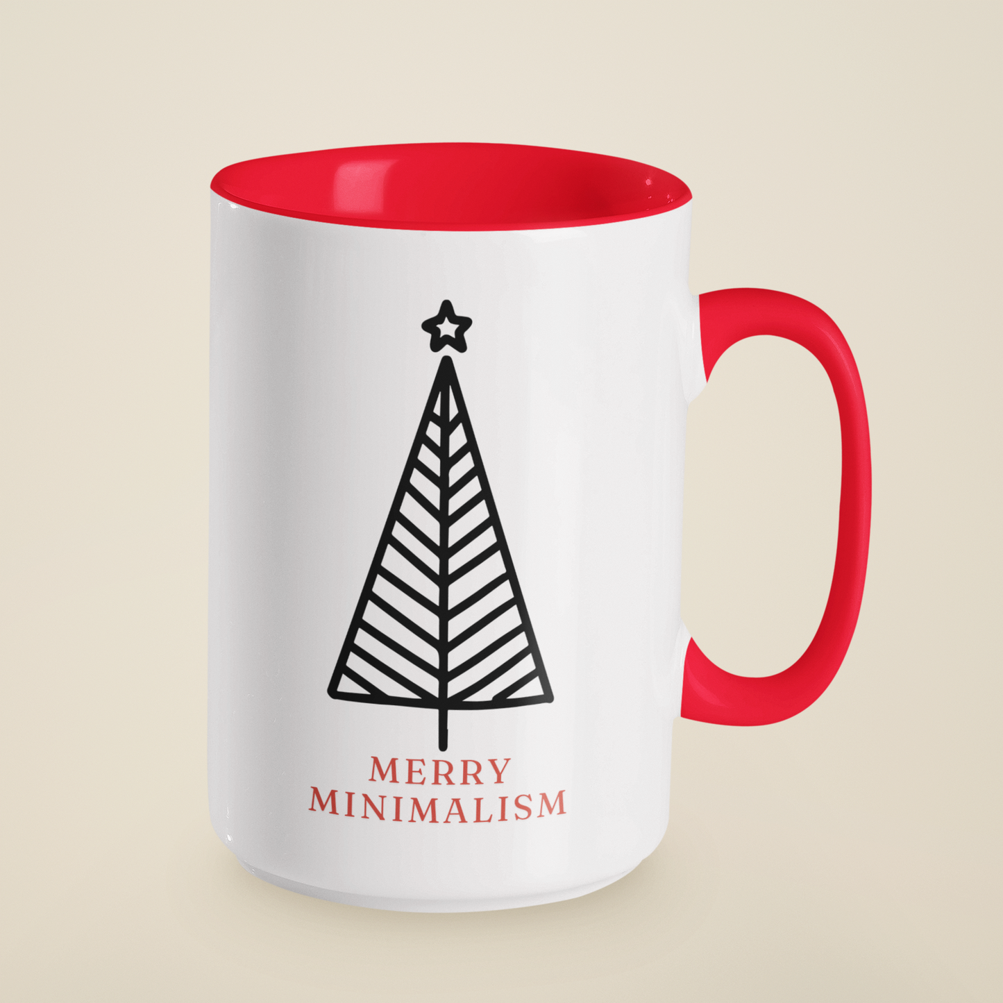 Merry Minimalism Geometric Tree 15 oz Red Accent Mug | Modern Christmas Tree Coffee Cup