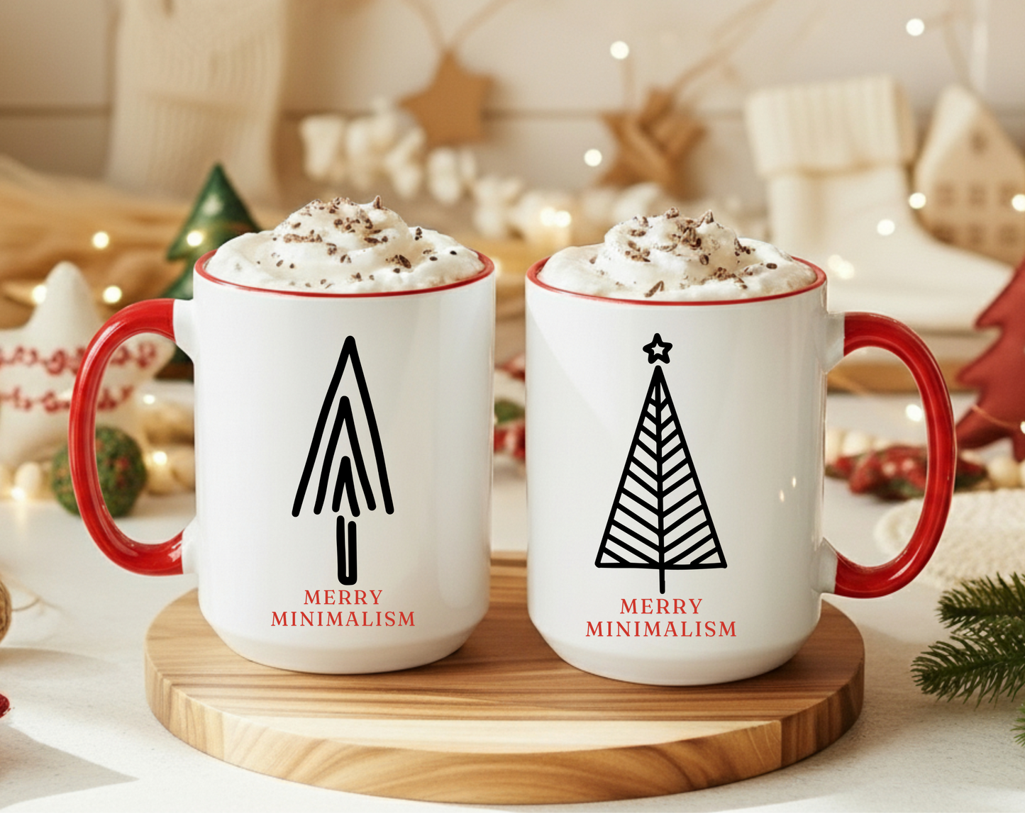 Merry Minimalism Geometric Tree 15 oz Red Accent Mug | Modern Christmas Tree Coffee Cup