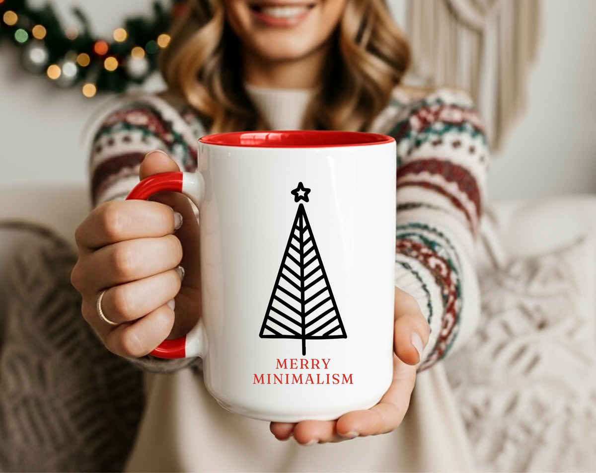 Merry Minimalism Geometric Tree 15 oz Red Accent Mug | Modern Christmas Tree Coffee Cup