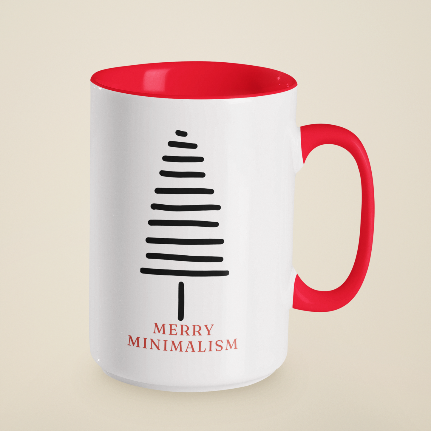 Merry Minimalism Feathery Tree 15 oz Red Accent Mug | Modern Christmas Tree Coffee Cup