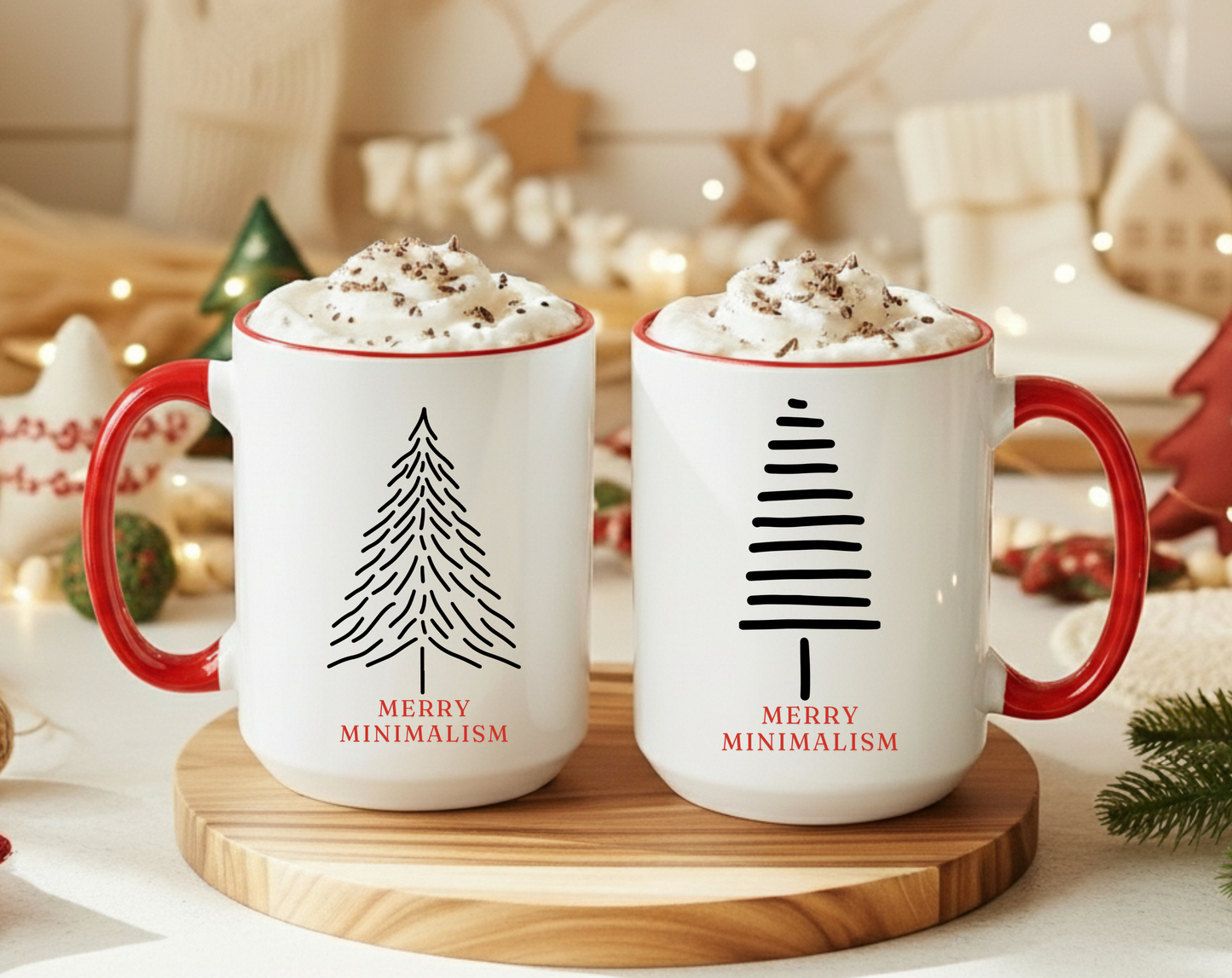 Merry Minimalism Feathery Tree 15 oz Red Accent Mug | Modern Christmas Tree Coffee Cup