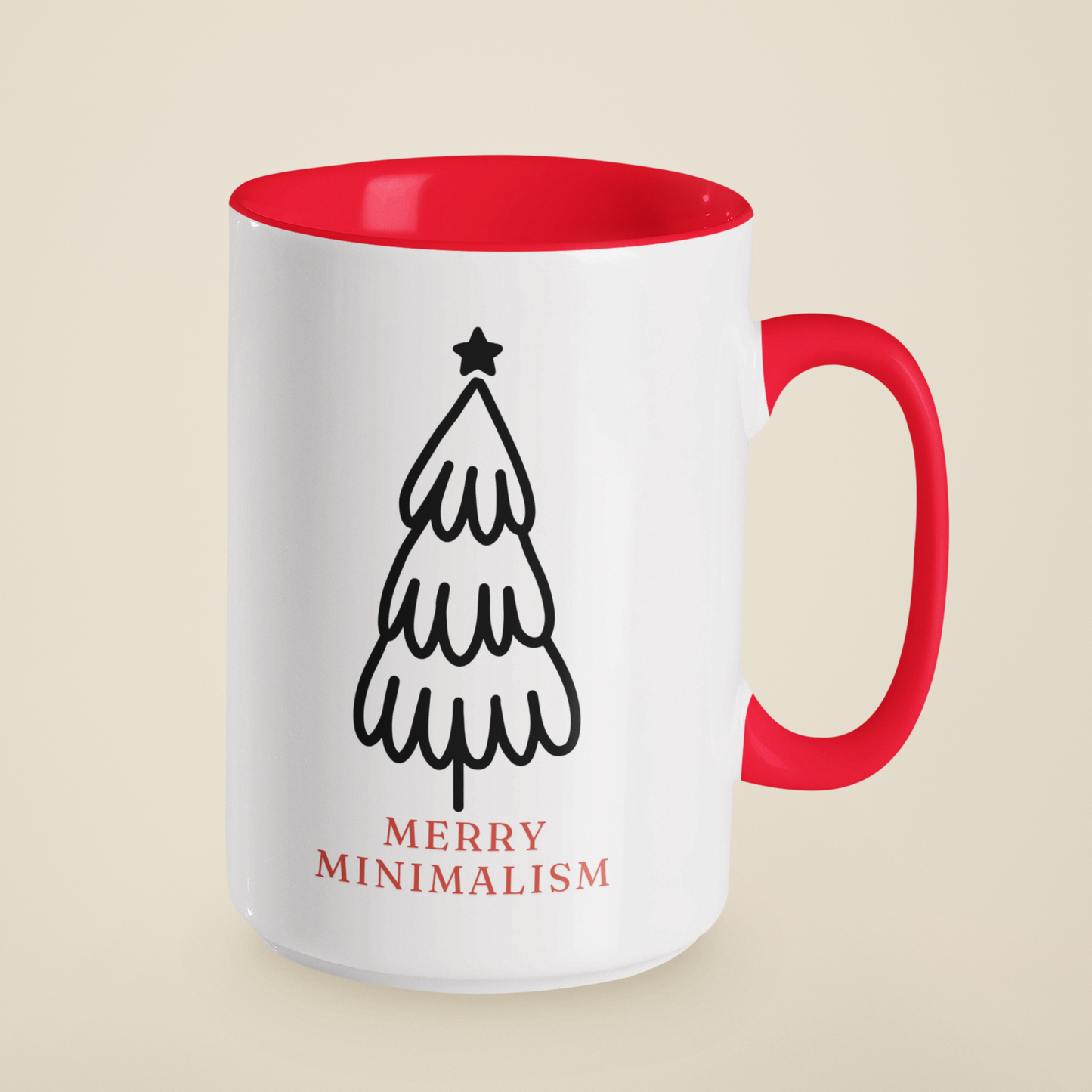 Merry Minimalism Whimsical Tree 15 oz Red Accent Mug | Modern Christmas Tree Coffee Cup