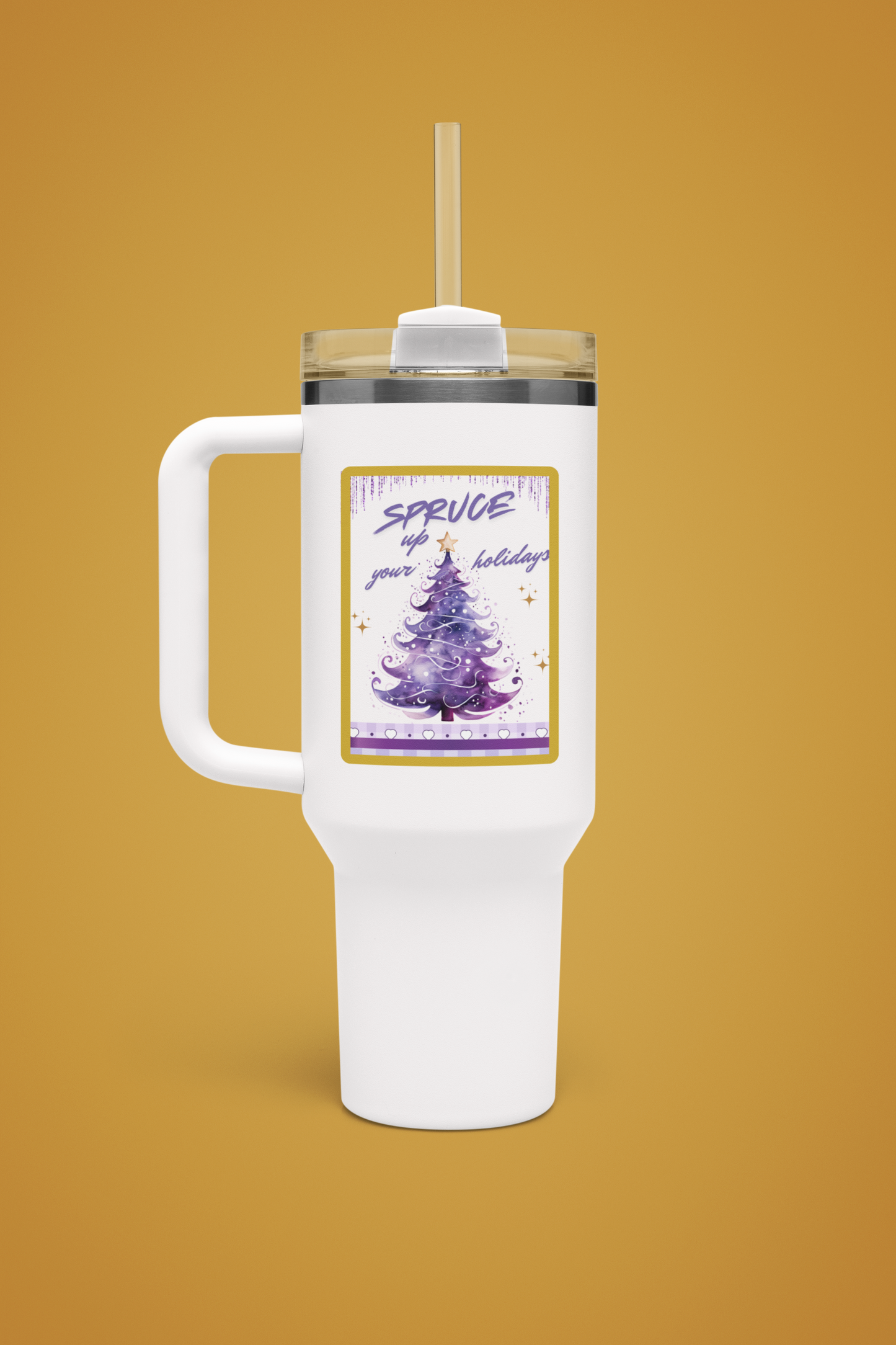 Spruce Up the Holidays 40 oz Christmas Tumbler | Purple Tree Holiday Travel Mug