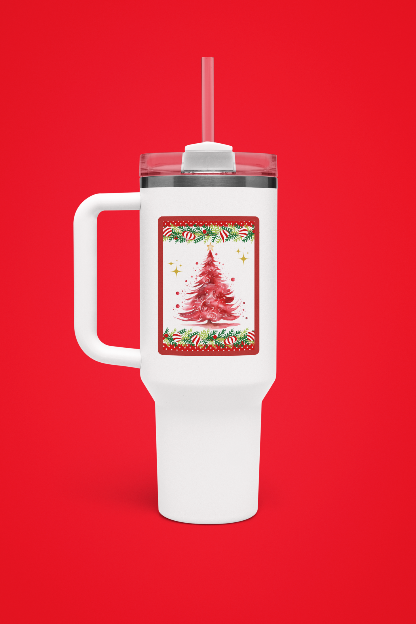 Merry Dots Christmas 40 oz Tumbler | Red Tree Holiday Travel Mug | Festive Christmas Drinkware