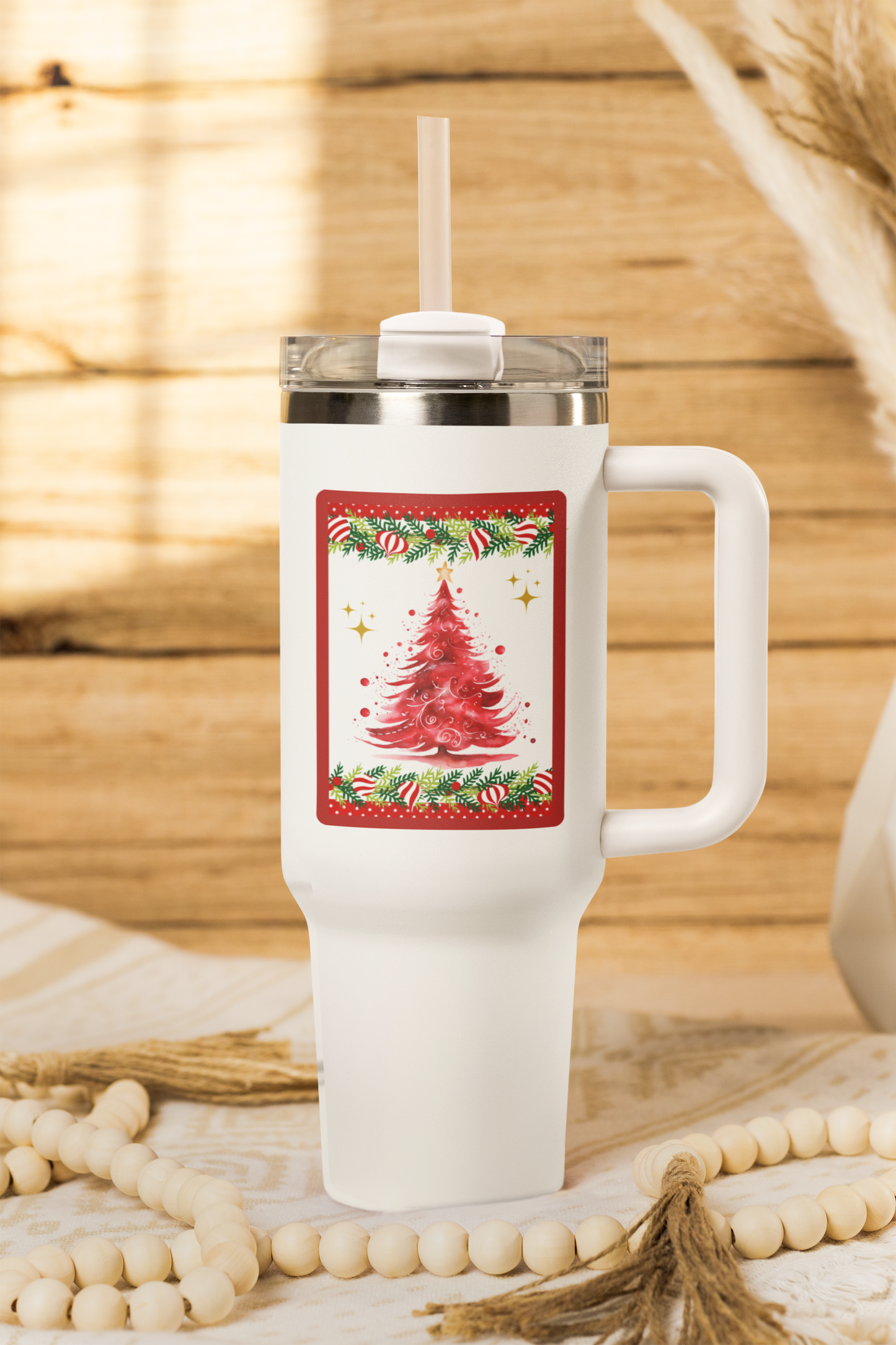 Merry Dots Christmas 40 oz Tumbler | Red Tree Holiday Travel Mug | Festive Christmas Drinkware