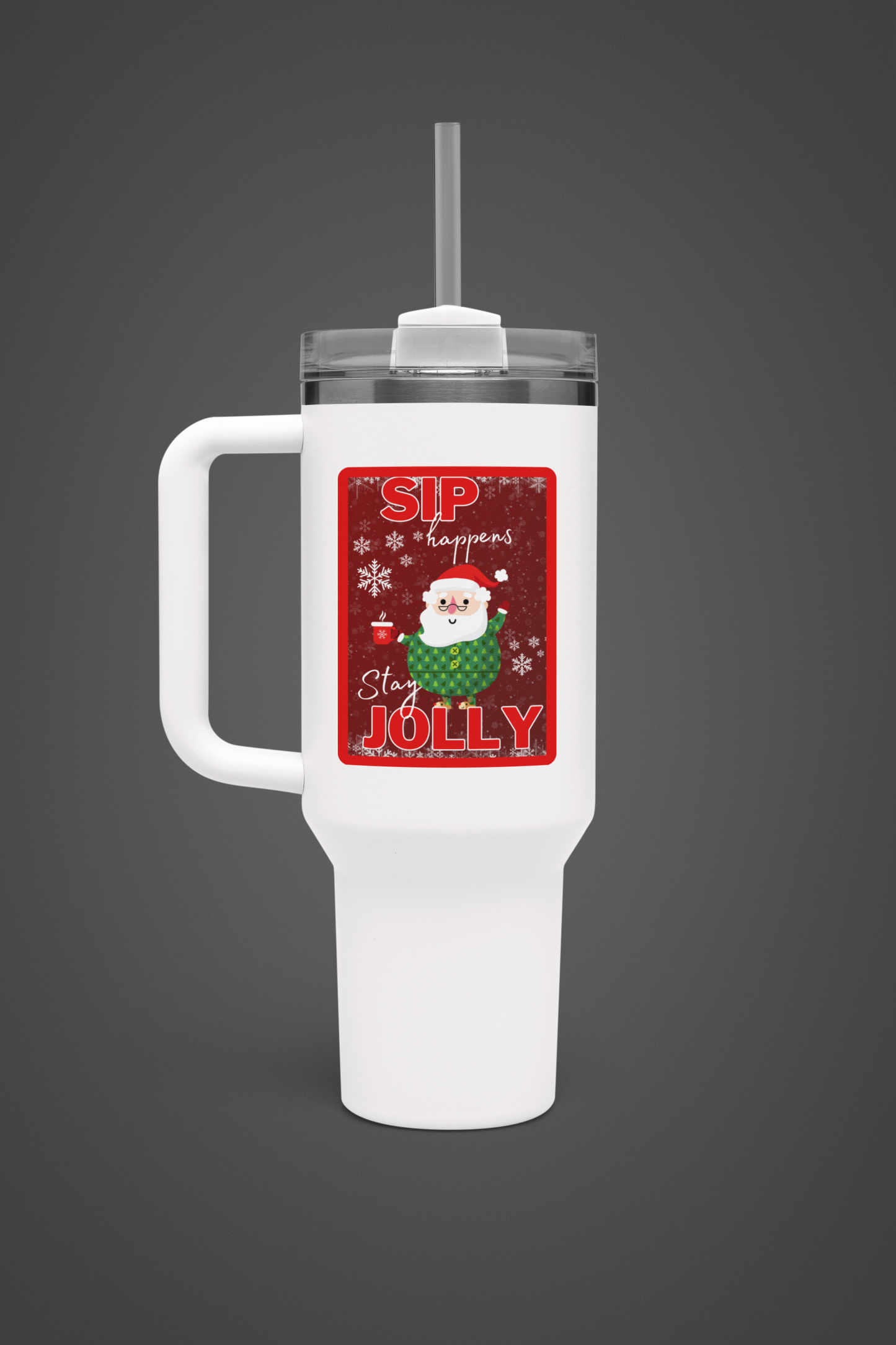 Sip Happens, Stay Jolly 40 oz Christmas Tumbler | Santa Holiday Travel Mug