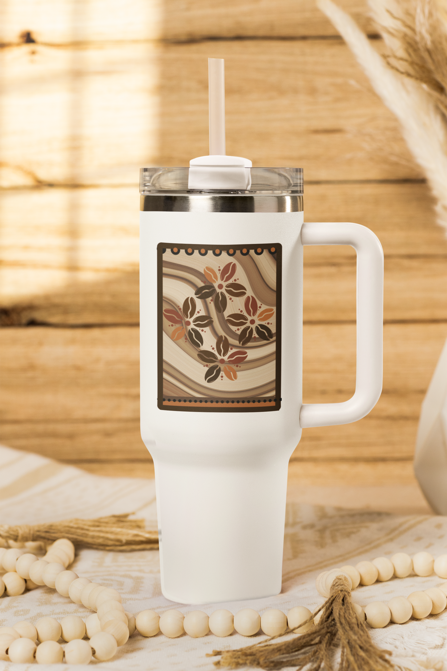 Coffee Bloom 40 oz Tumbler | Floral Coffee Travel Mug | Warm Neutral Everyday Drinkware