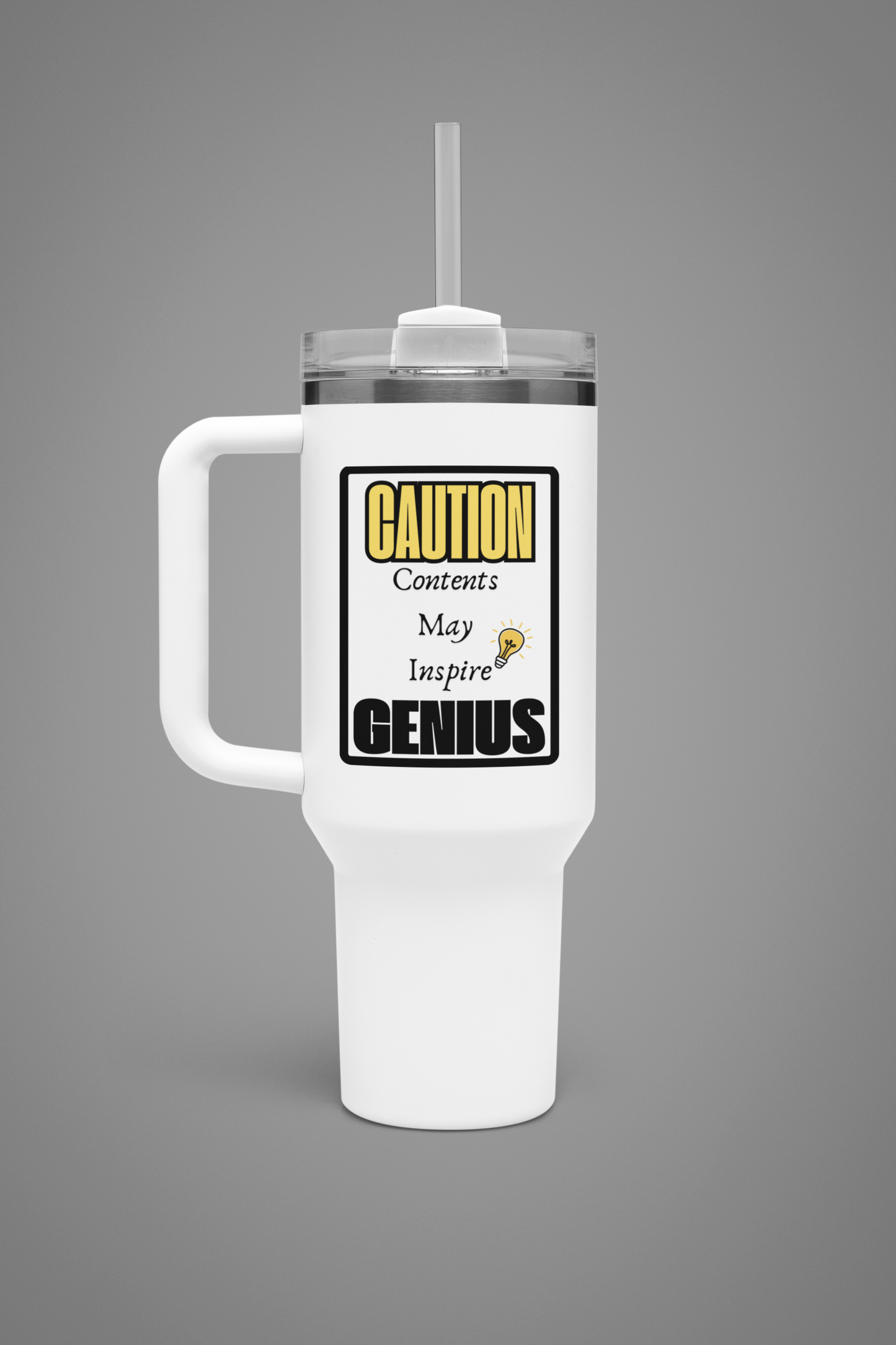 Caution: Contents May Inspire Genius 40 oz Tumbler | Funny Motivational Travel Mug | Everyday Gift Drinkware