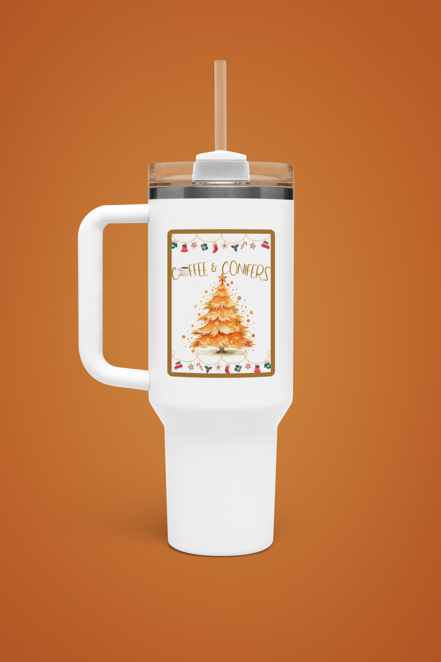 Coffee and Conifers 40 oz Christmas Tumbler | Cozy Holiday Travel Mug | Winter Coffee Lover Gift