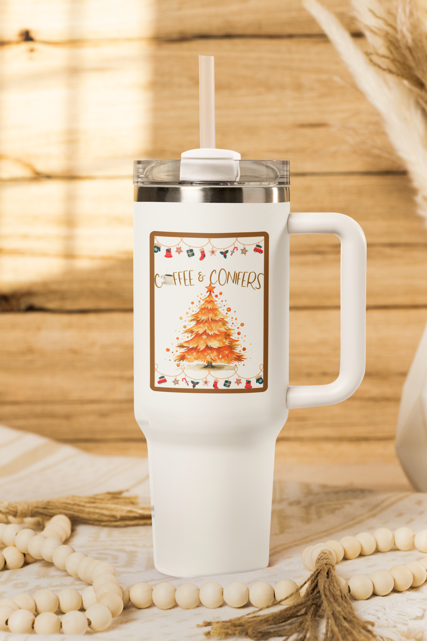 Coffee and Conifers 40 oz Christmas Tumbler | Cozy Holiday Travel Mug | Winter Coffee Lover Gift