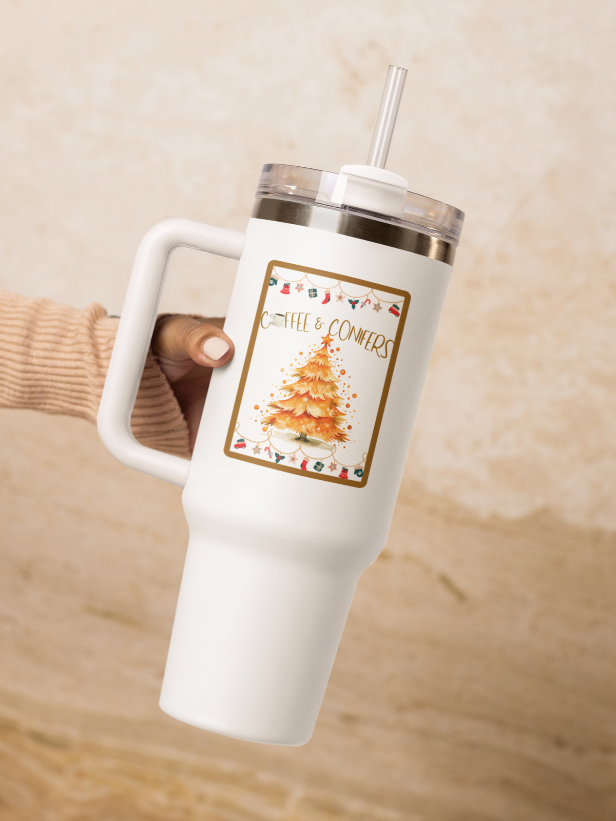 Coffee and Conifers 40 oz Christmas Tumbler | Cozy Holiday Travel Mug | Winter Coffee Lover Gift
