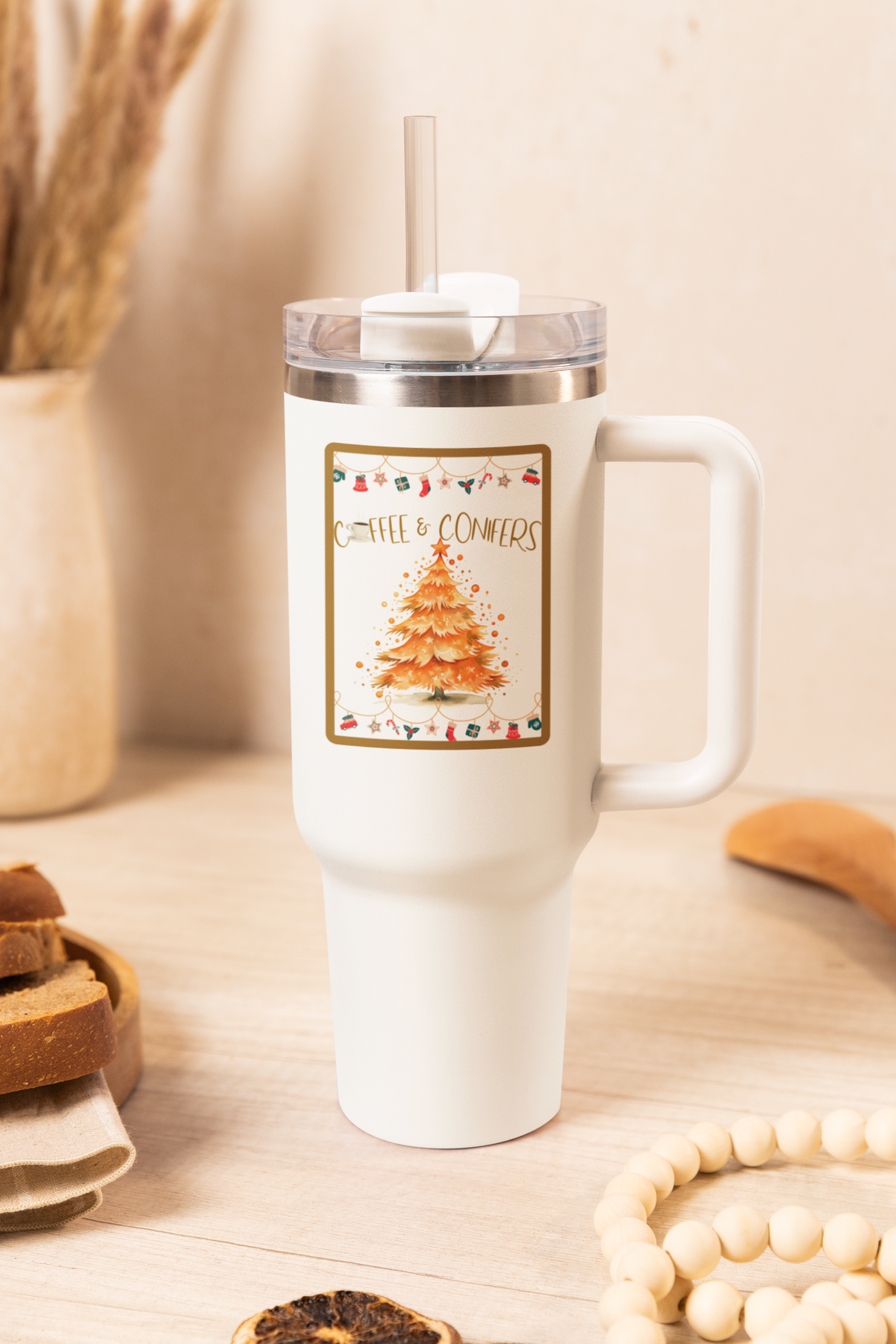Coffee and Conifers 40 oz Christmas Tumbler | Cozy Holiday Travel Mug | Winter Coffee Lover Gift