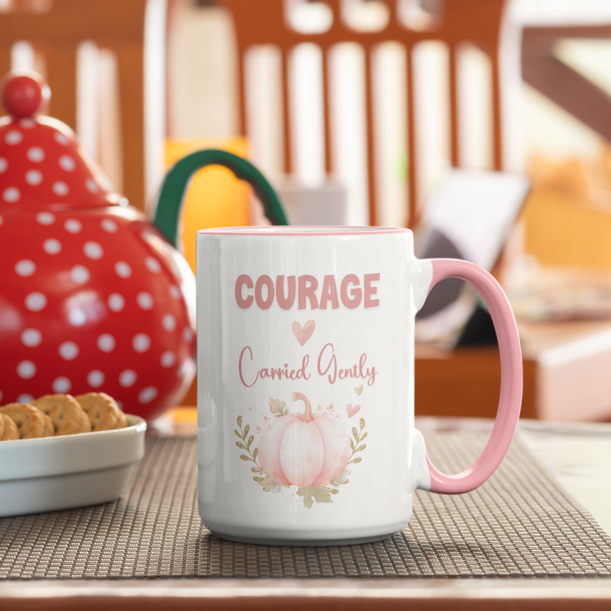 Courage, Carried Gently Pink Pumpkin Mug