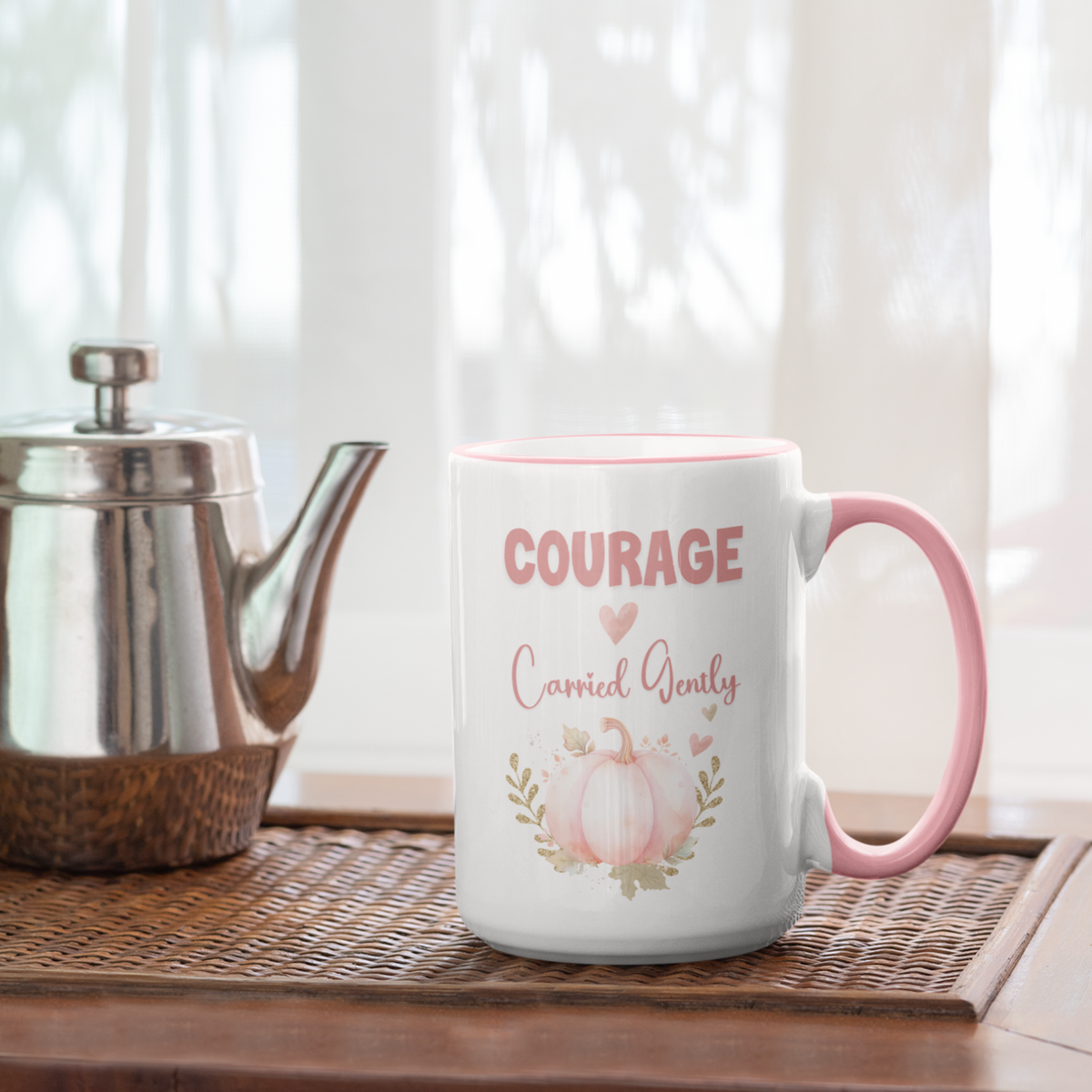 Courage, Carried Gently Pink Pumpkin Mug