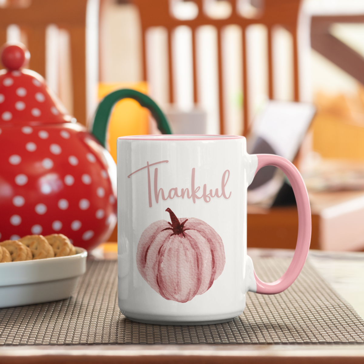 Thankful & Grateful Pink Pumpkin Mug