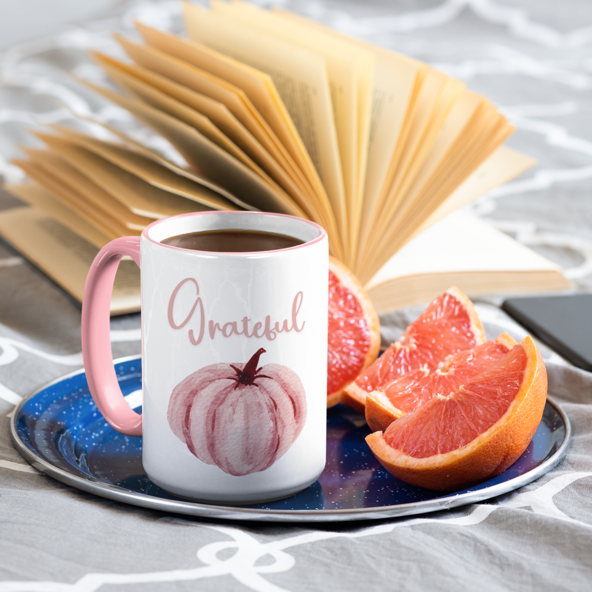 Thankful & Grateful Pink Pumpkin Mug