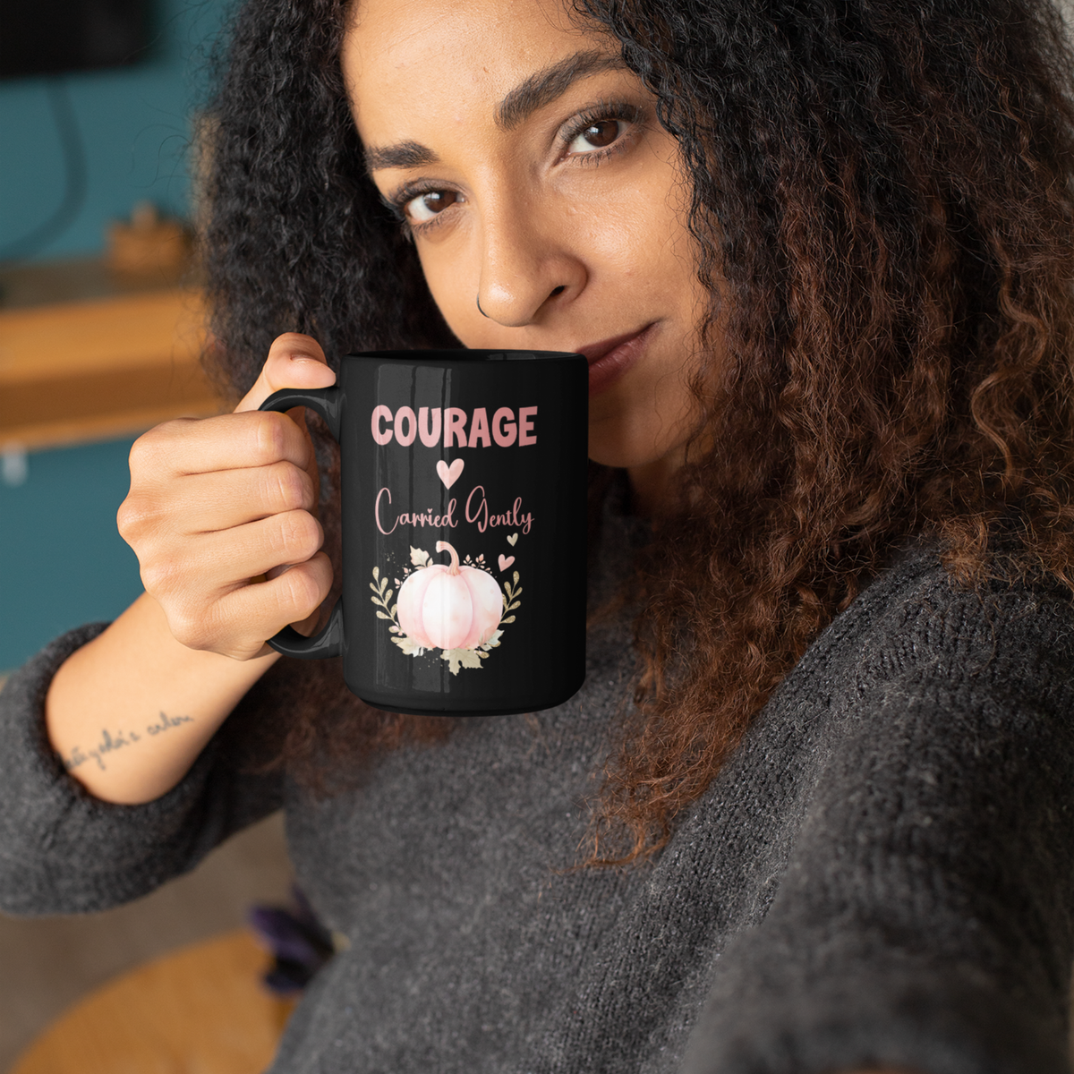 Courage, Carried Gently Midnight Black Pumpkin Mug