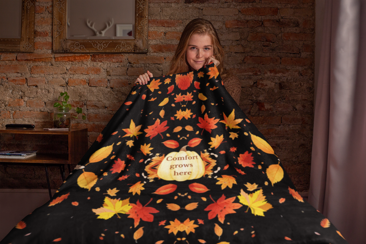 Comfort Grows Here Plush Blanket | Autumn Pumpkin Throw