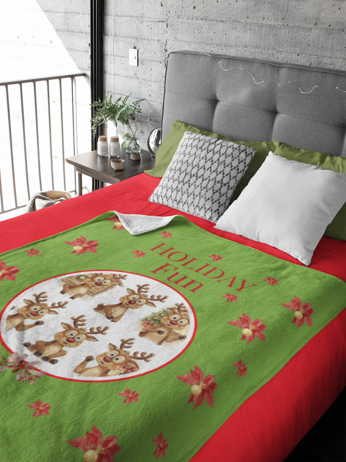 Holiday Fun Christmas Velveteen Plush Blanket | Festive Reindeer Cozy Throw