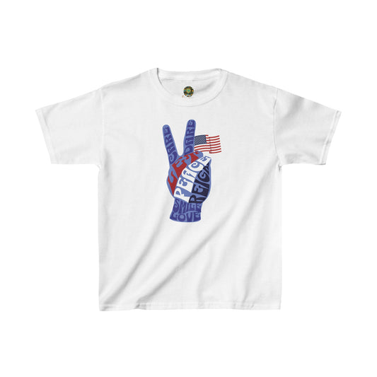 Kids Patriotic T Shirt Let Peace Reign Civic Pride Shirt Inspirational Peace Sign Tee for 4th of July Memorial Day Presidents Day Celebrate USA