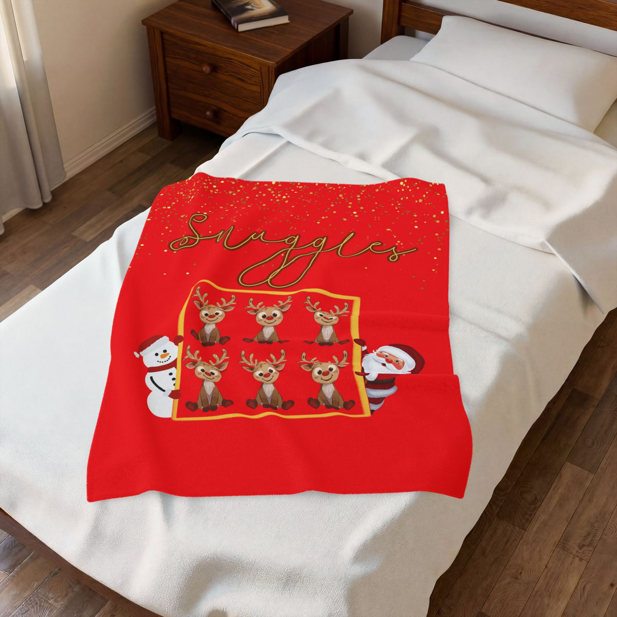 Snuggles Christmas Velveteen Plush Blanket | Cozy Reindeer Holiday Throw