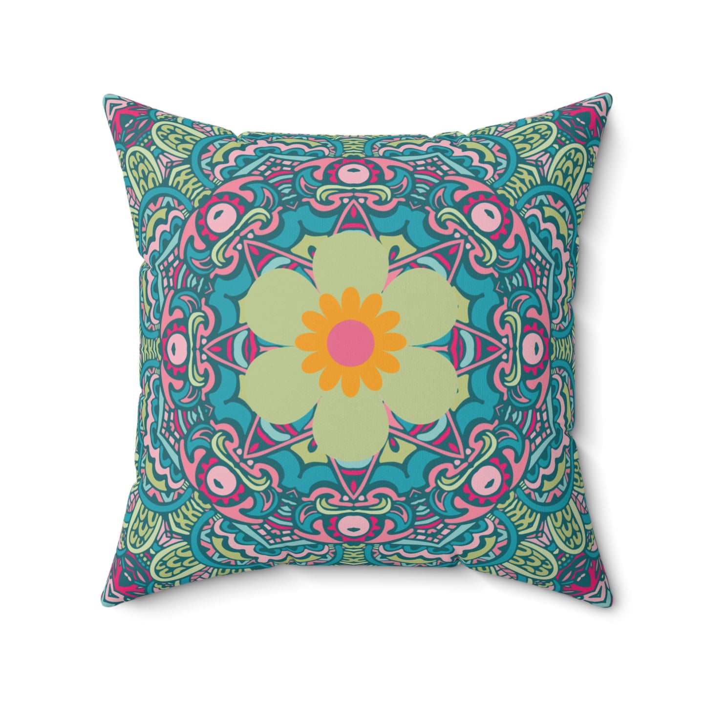 Mandala Pillow Pink and Green Fashionable Home Decor Accent Art Inspired Pillow Decorative Style Sofa Cushion Housewarming Gift