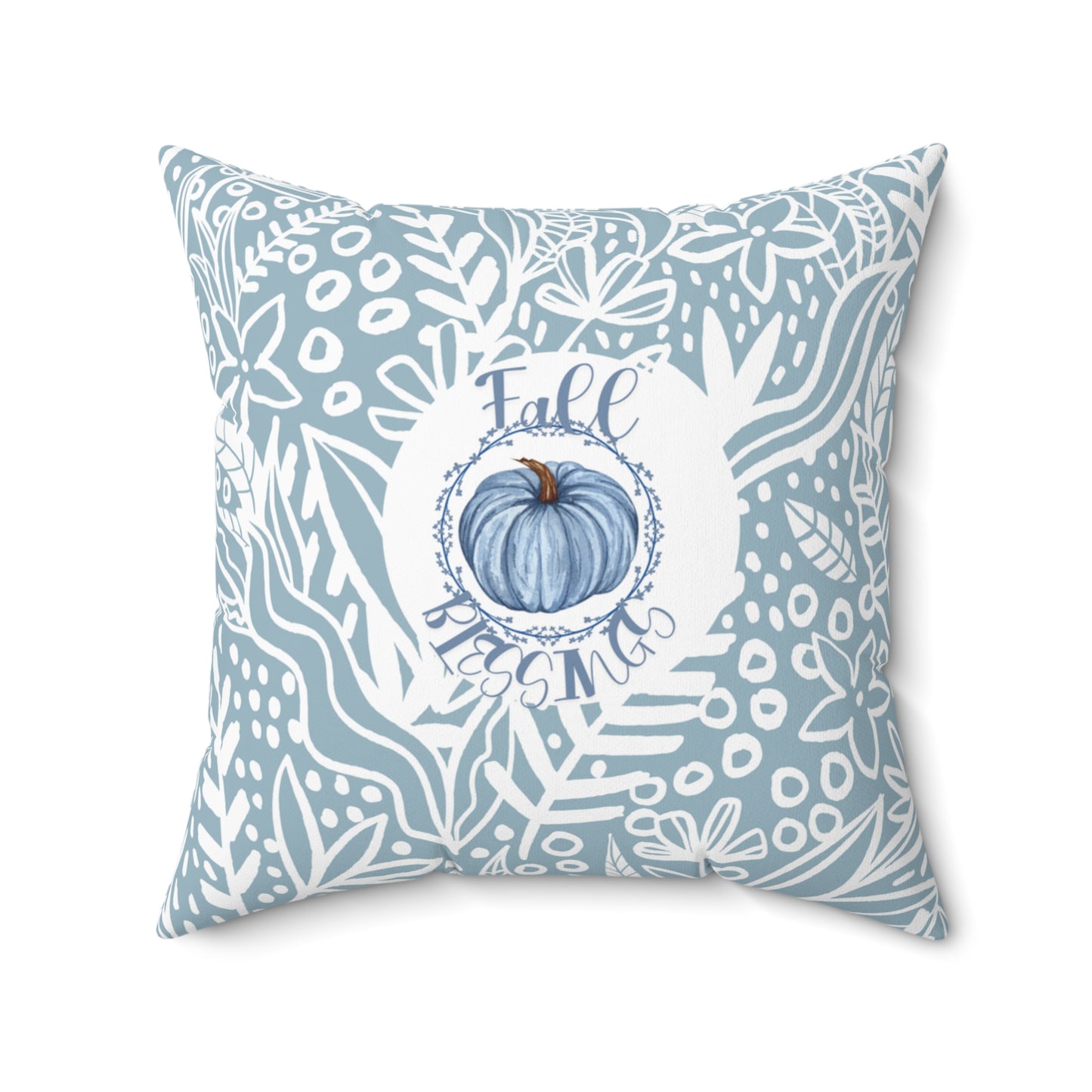 Teal Blue Pumpkin Design Floral Pillow Decorative Fall Accent Throw Cushion Gift for Her Thanksgiving Fall Accent Home Decor