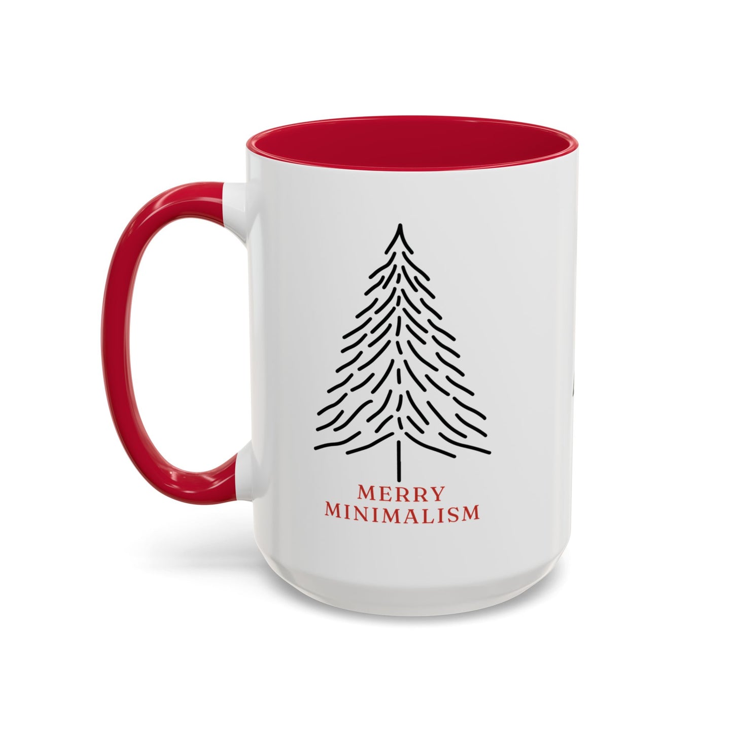 Merry Minimalism Feathery Tree 15 oz Red Accent Mug | Modern Christmas Tree Coffee Cup
