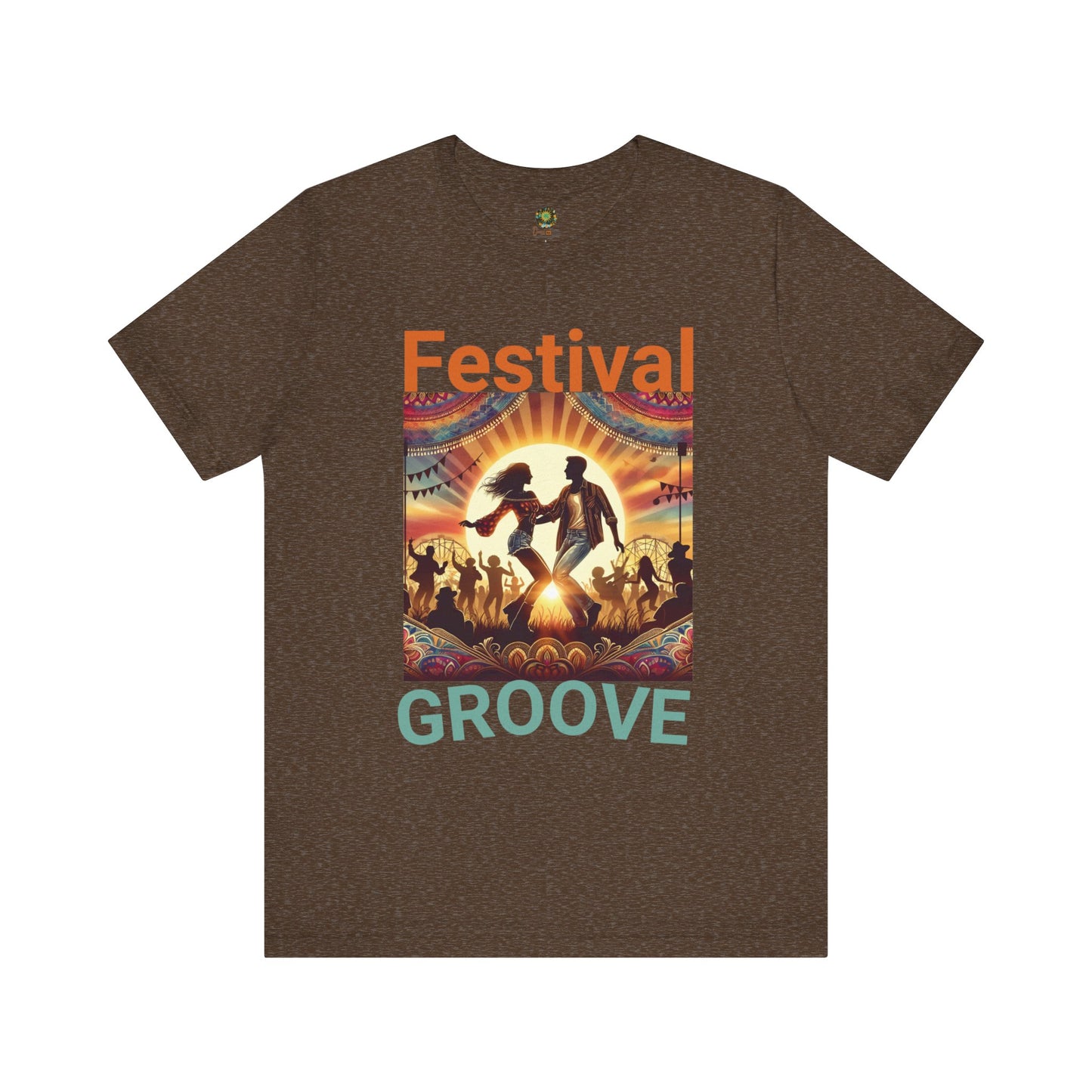 Festival Silhouette T-Shirt Trendy Festival Groove Top for Festival-Goers Dancing Couple Tee for Music Lovers Boho Style Dance Party