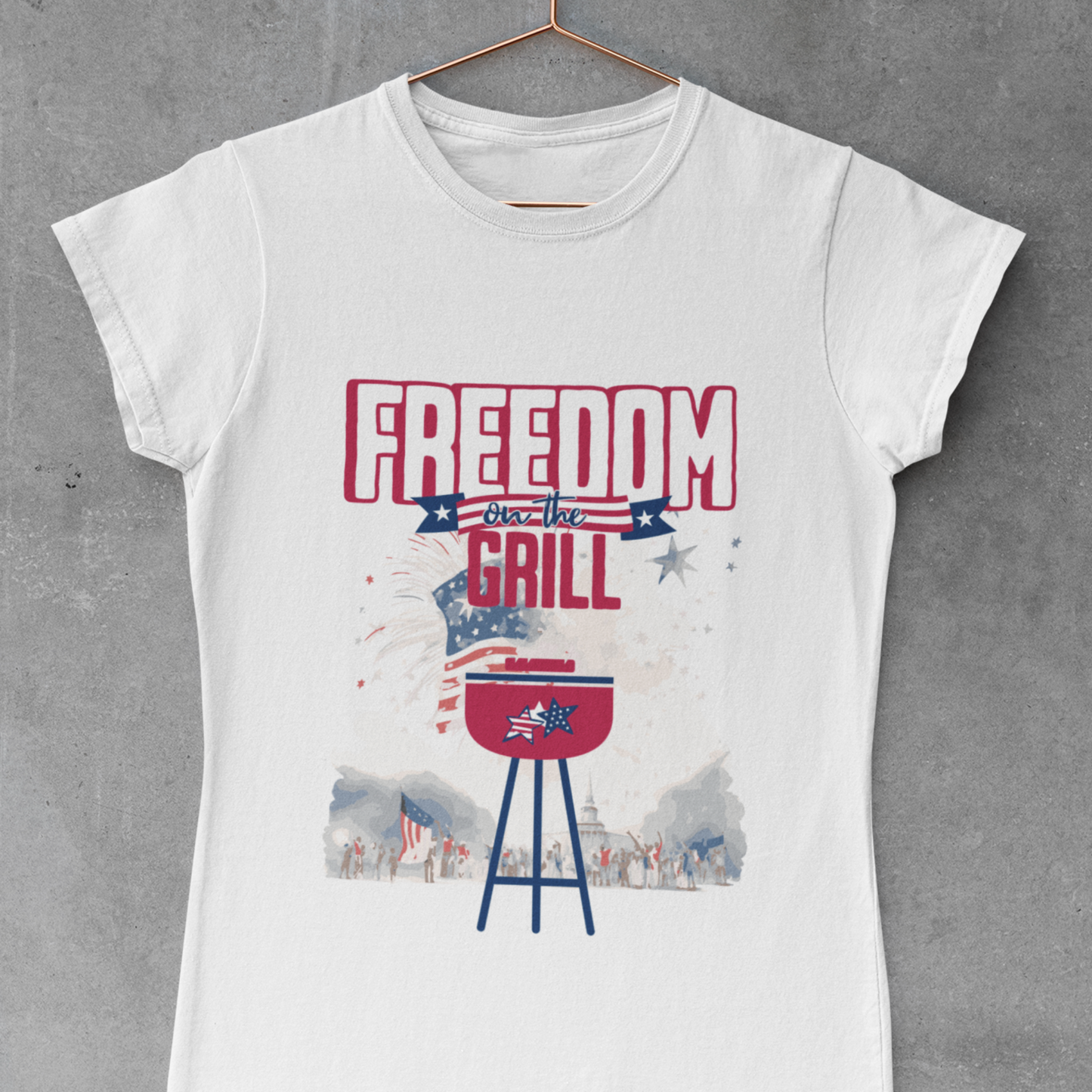 Patriotic T Shirt Freedom on The Grill Inspirational Tee for 4th of July Civic Pride Memorial Day Presidents Day Celebrate USA