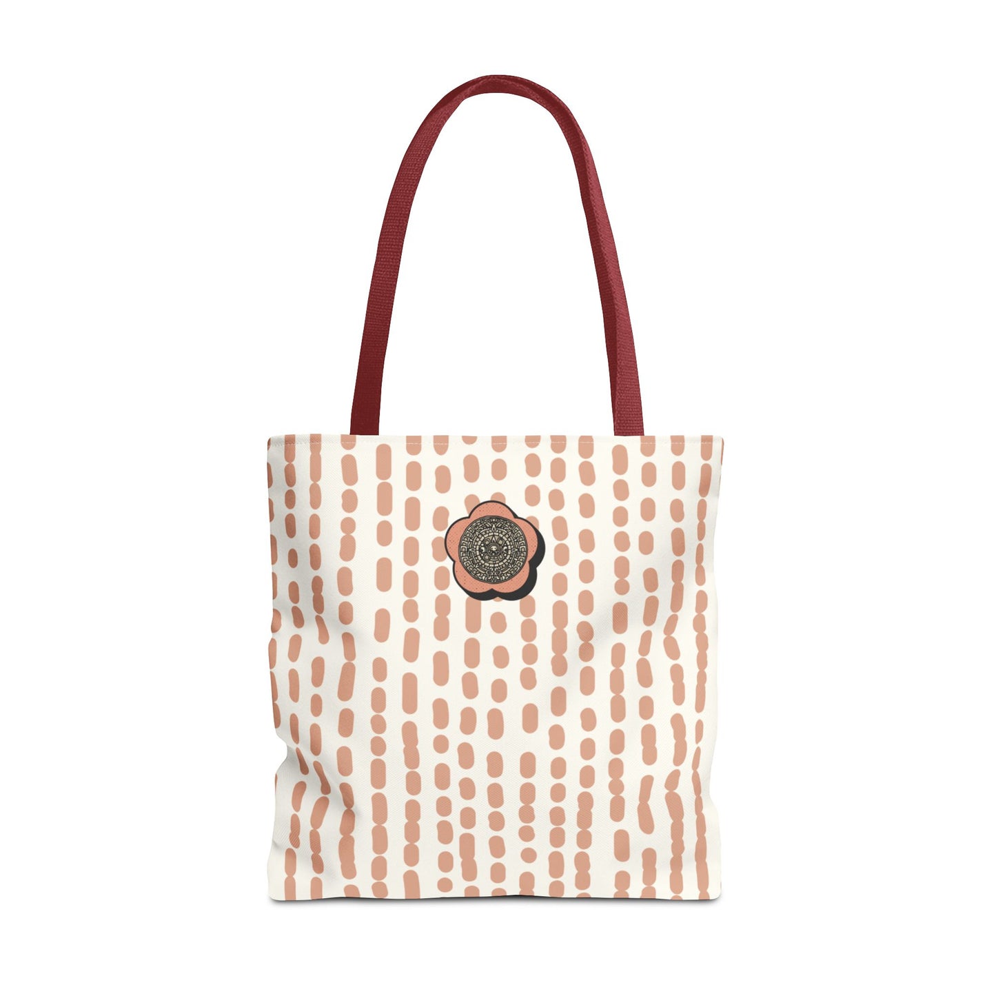 Elegant Bohemian Style Peach Abstract Tote With Medallion Accent Stylish Everyday vertical Pattern Carryall Fashionable Multipurpose Shopper